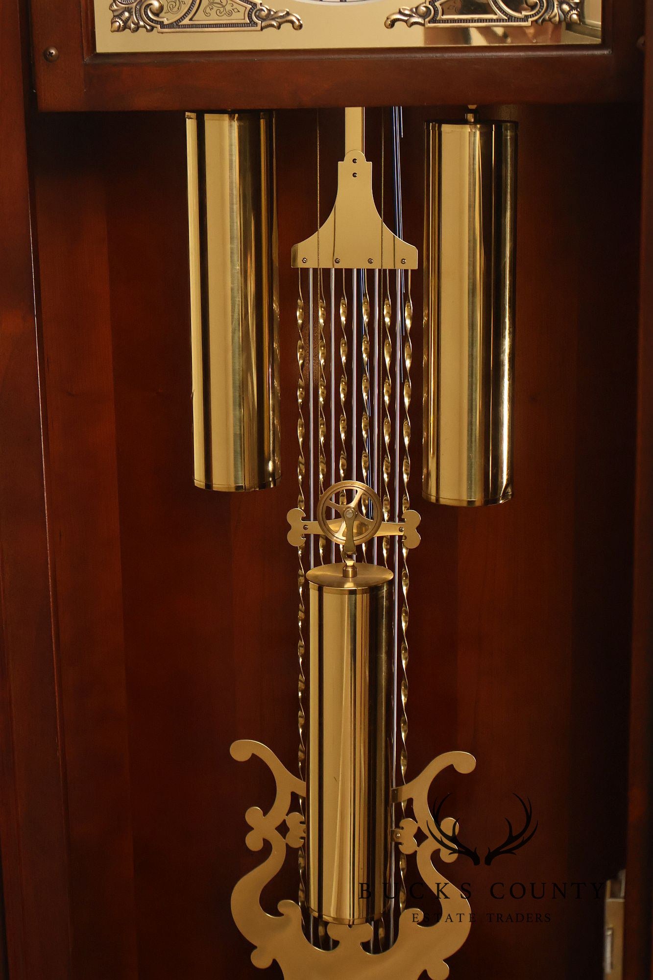 Sligh Mahogany Grandfather Clock With Moon Dial And Triple Chime Movement