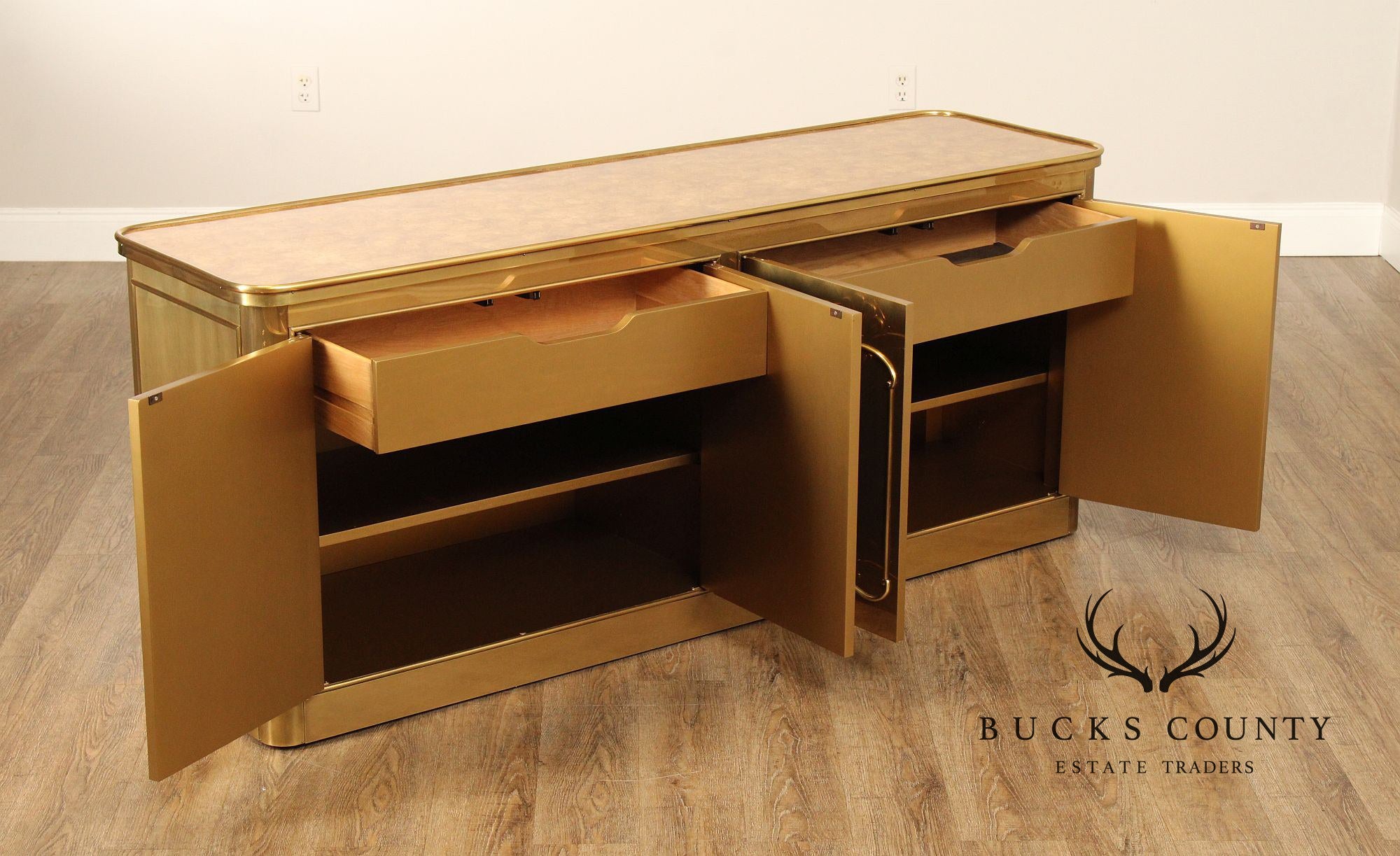 Mastercraft Hollywood Regency Brass and Burlwood Buffet