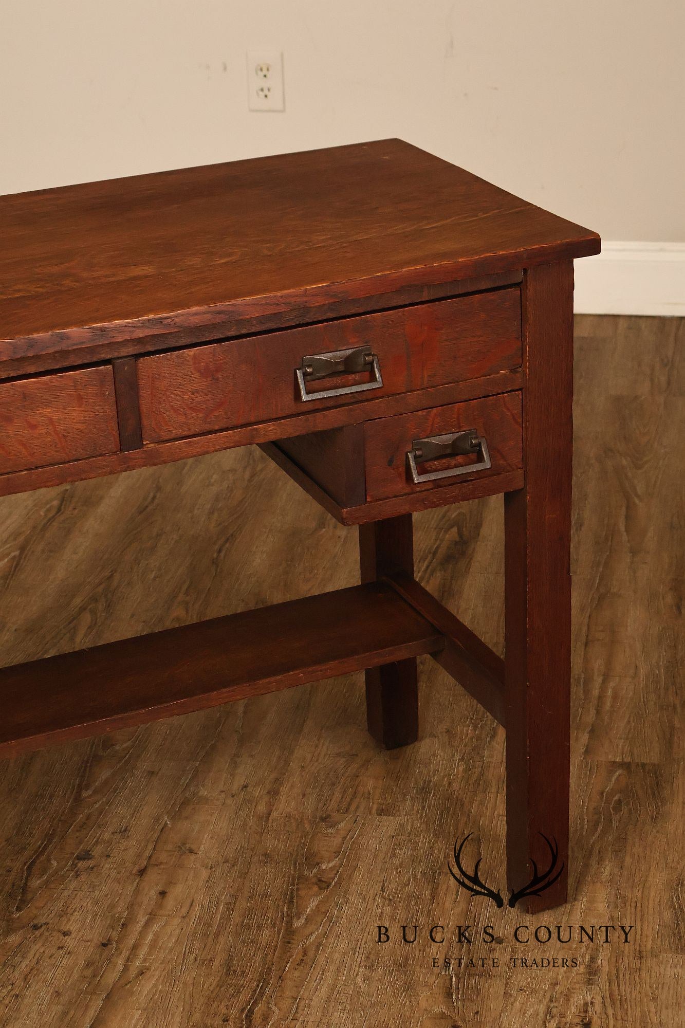 Antique Arts And Crafts Mission Oak Four Drawer Writing Desk