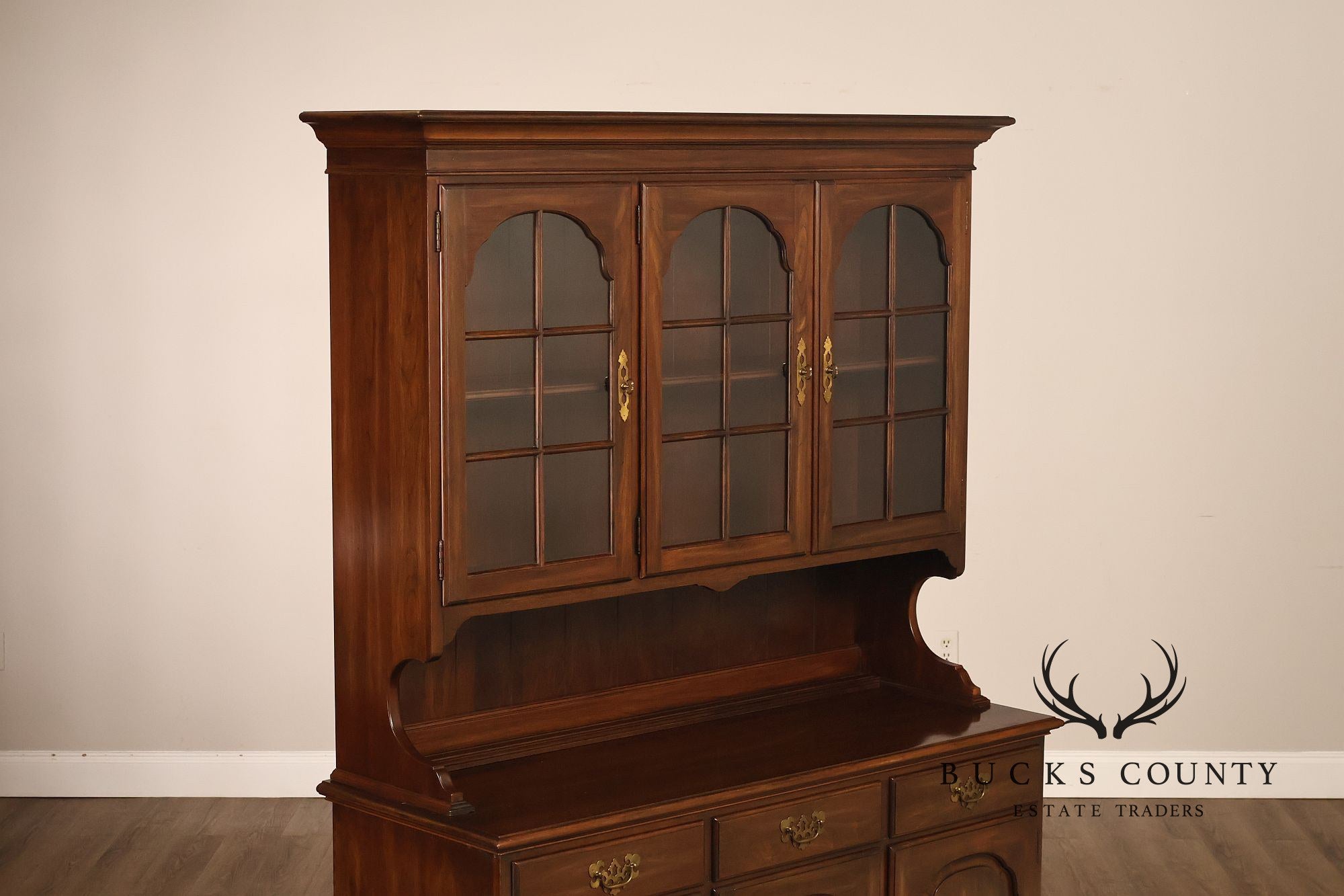 Ethan Allen Georgian Court Style Cherry Step Back Hutch China Cabinet