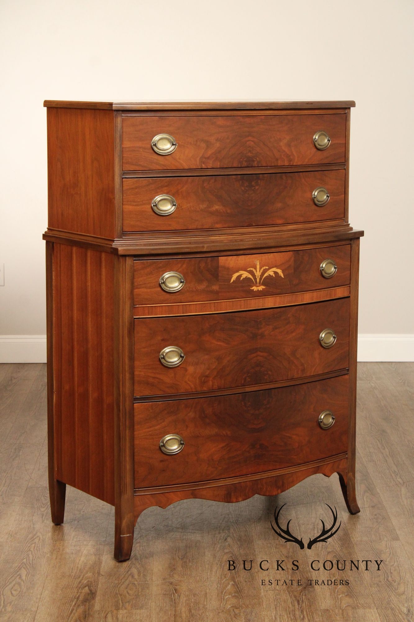 1940's Hepplewhite Style Inlaid Walnut Chest on Chest