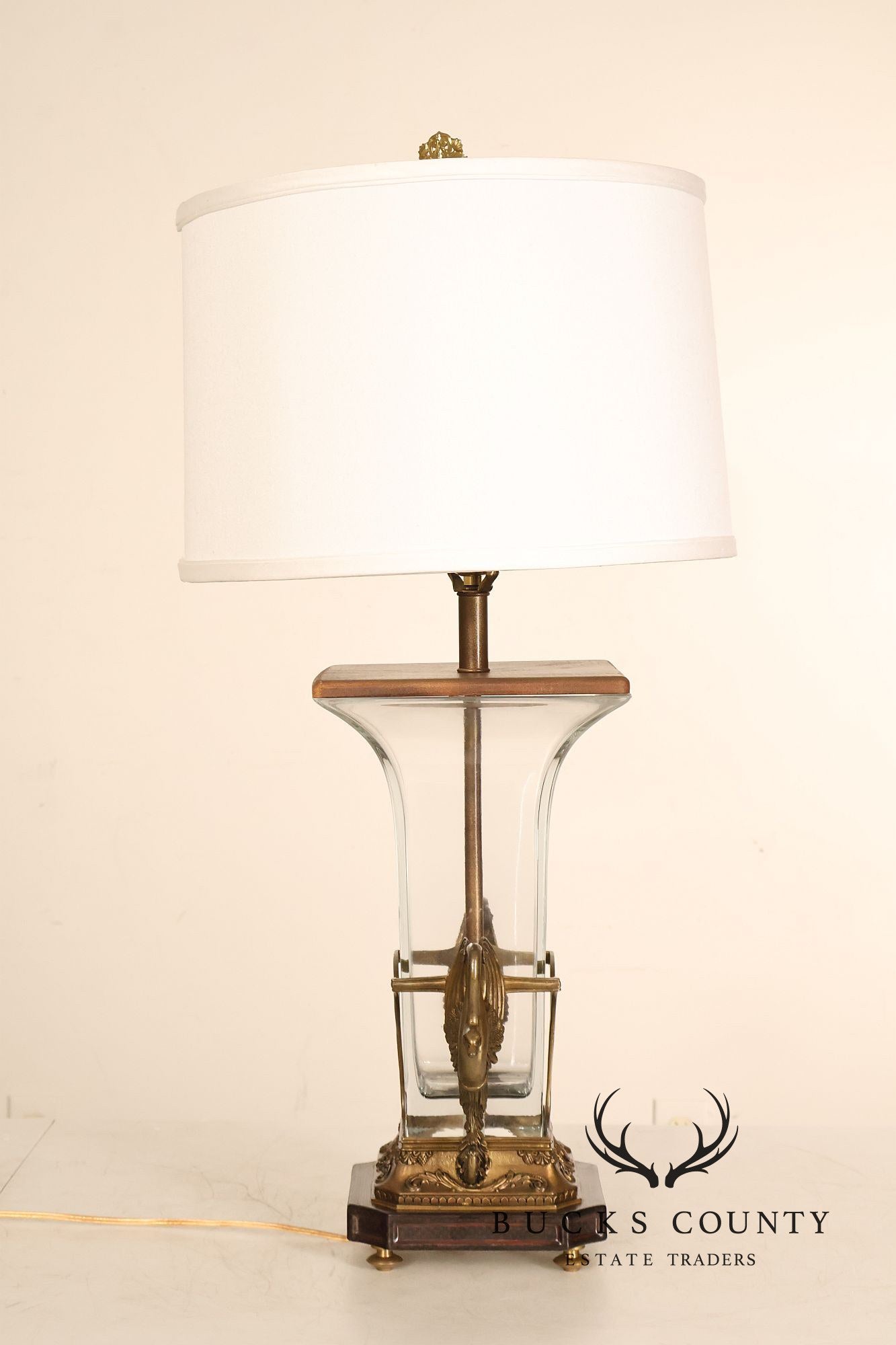 Castilian Brass Swan Motif Table Lamp with Glass Body