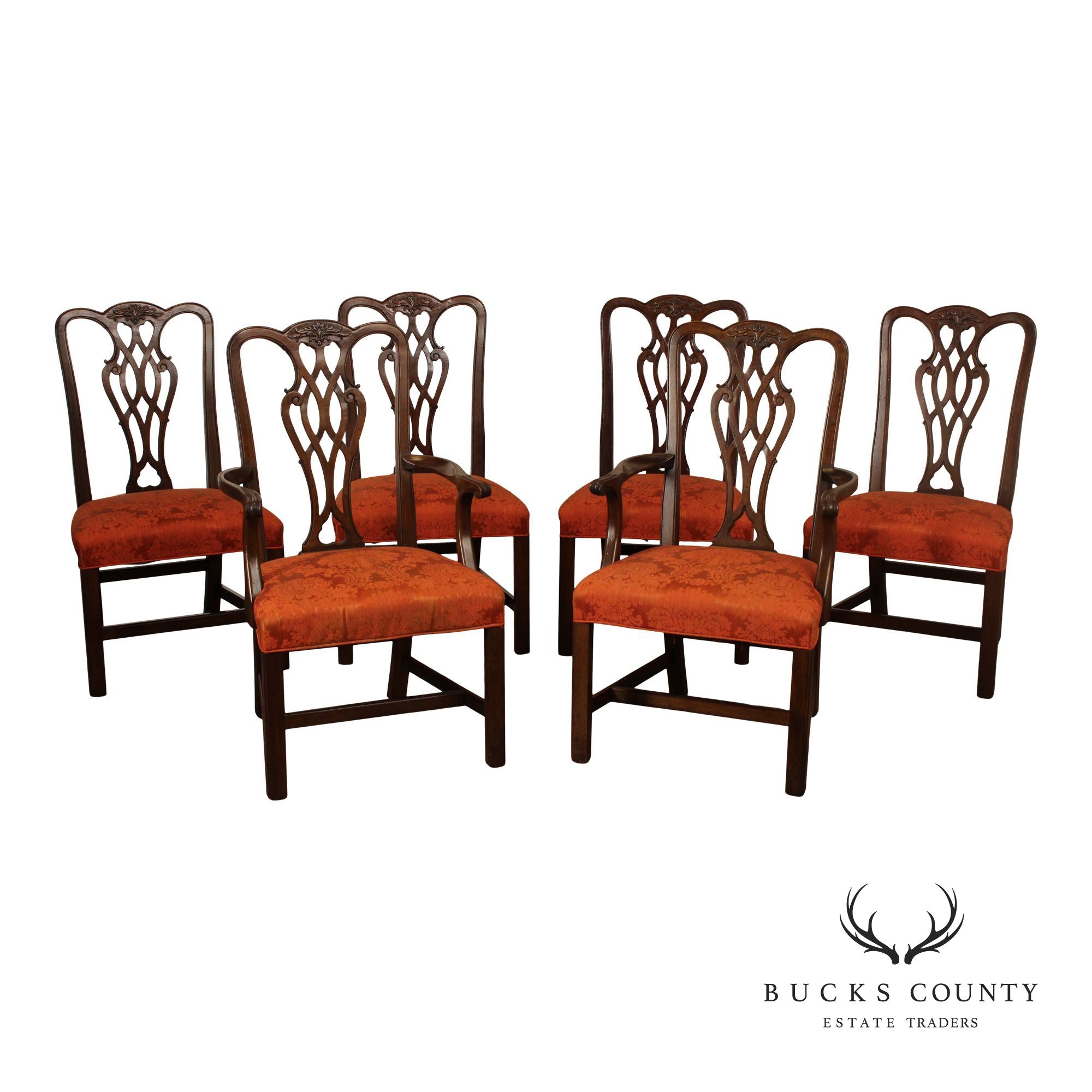 Henredon Chippendale Style Vintage Set of Six Mahogany Dining Chairs