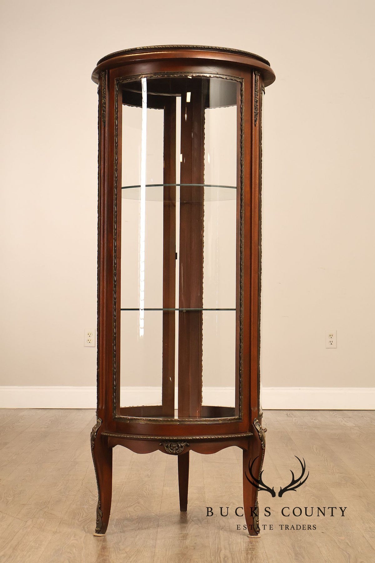 French Louis XV Style Mahogany Curved Glass Display Curio Cabinet