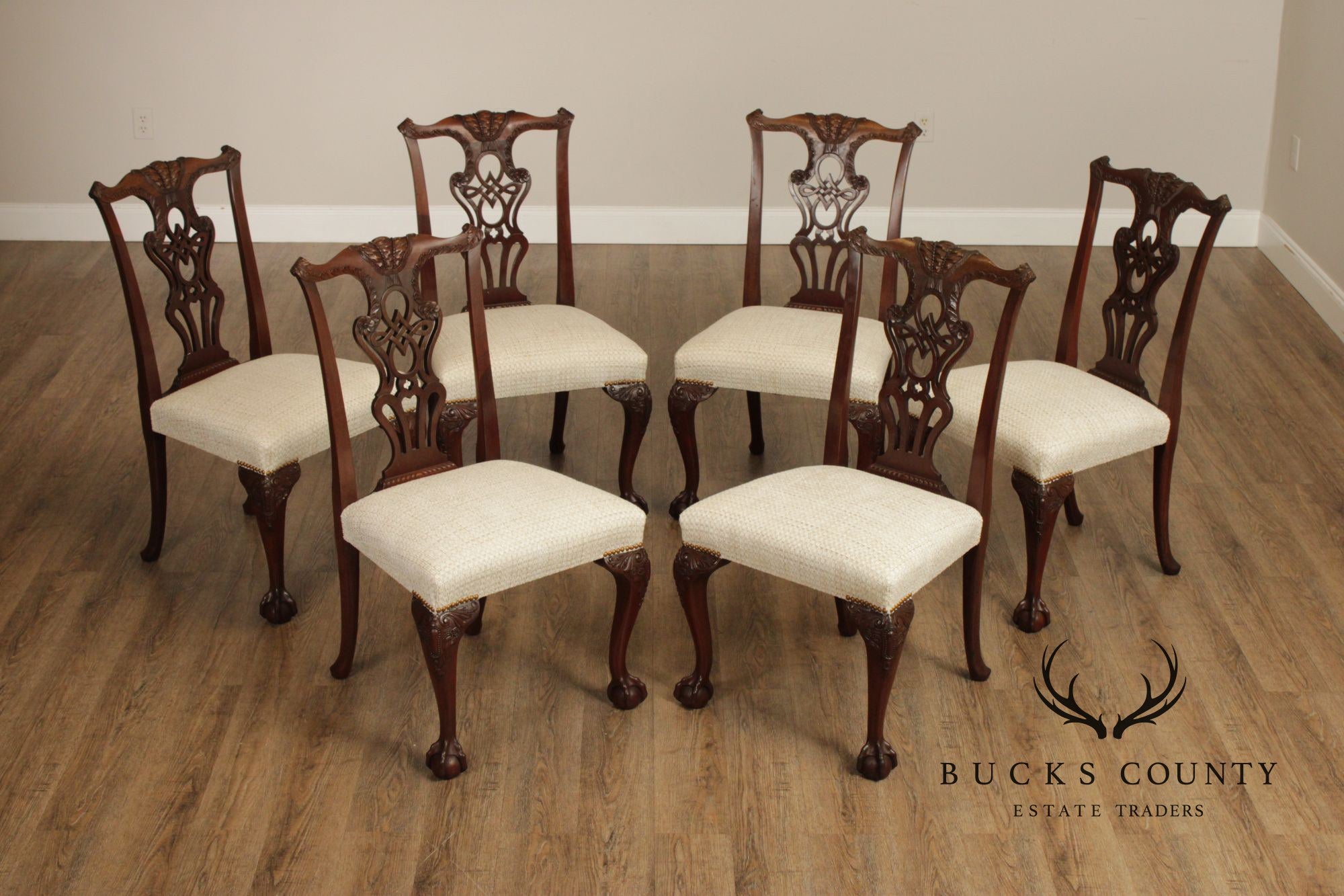 1940's Chippendale Style Custom Mahogany Set Of Six Dining Chairs