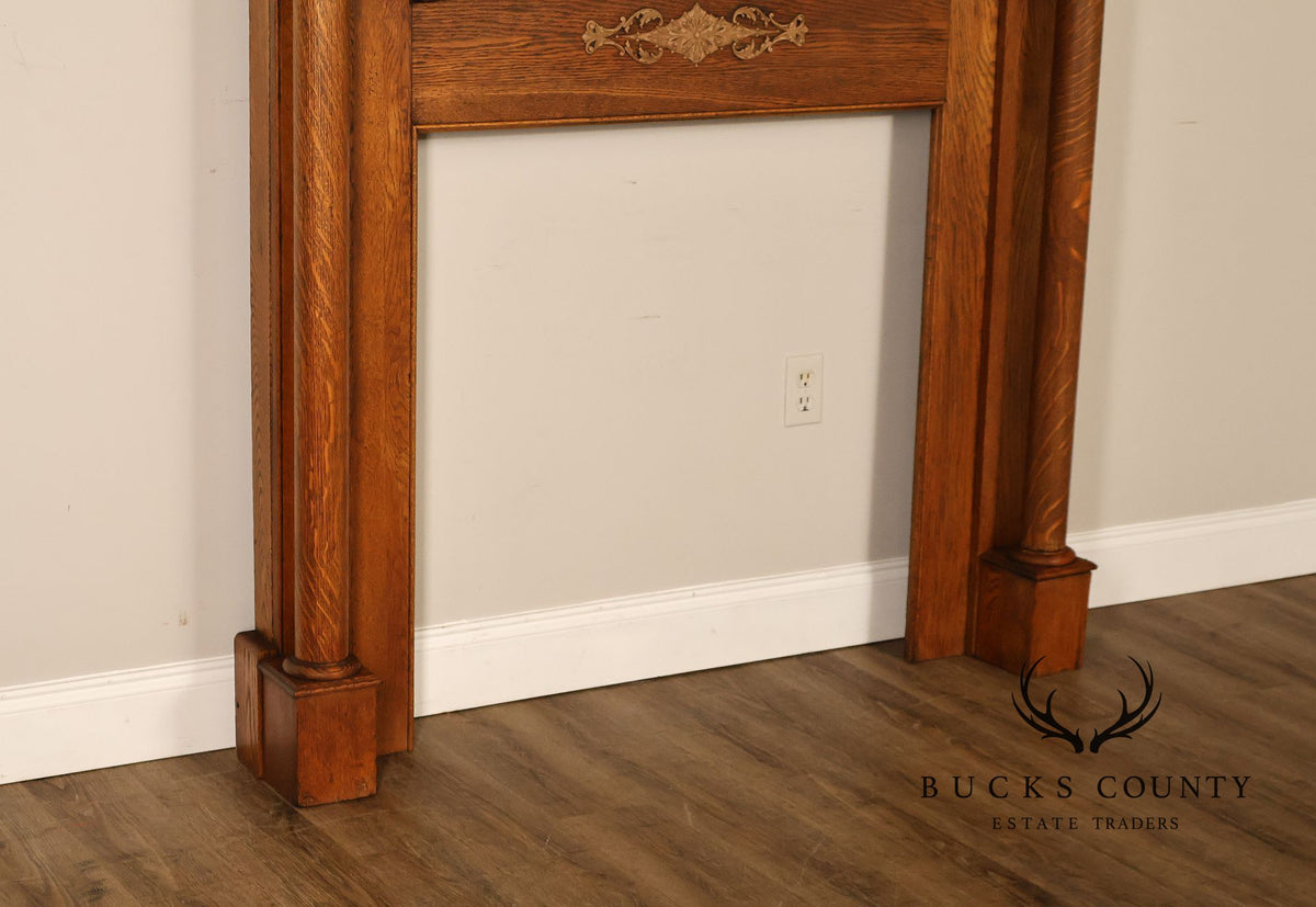 Antique C.B. Atkin Company Victorian Oak Mirrored Fireplace Mantel