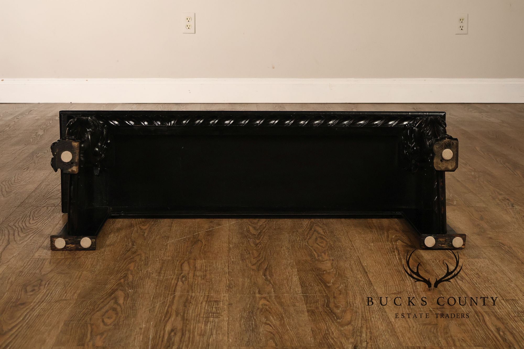 Antique Renaissance Revival Ebonized Oak Carved Griffin Bench