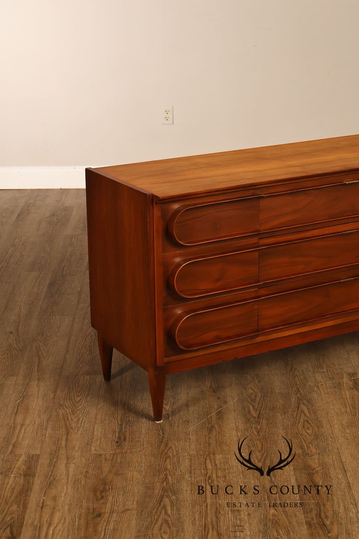Mid-Century Modern Walnut Bentwood Sculpted Handle Sideboard