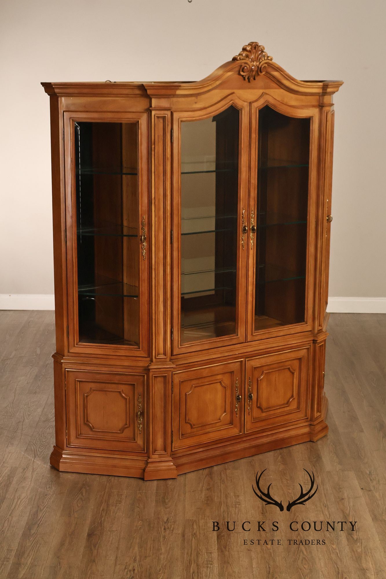 Century Furniture French Provincial Style Fruitwood Lighted China Cabinet