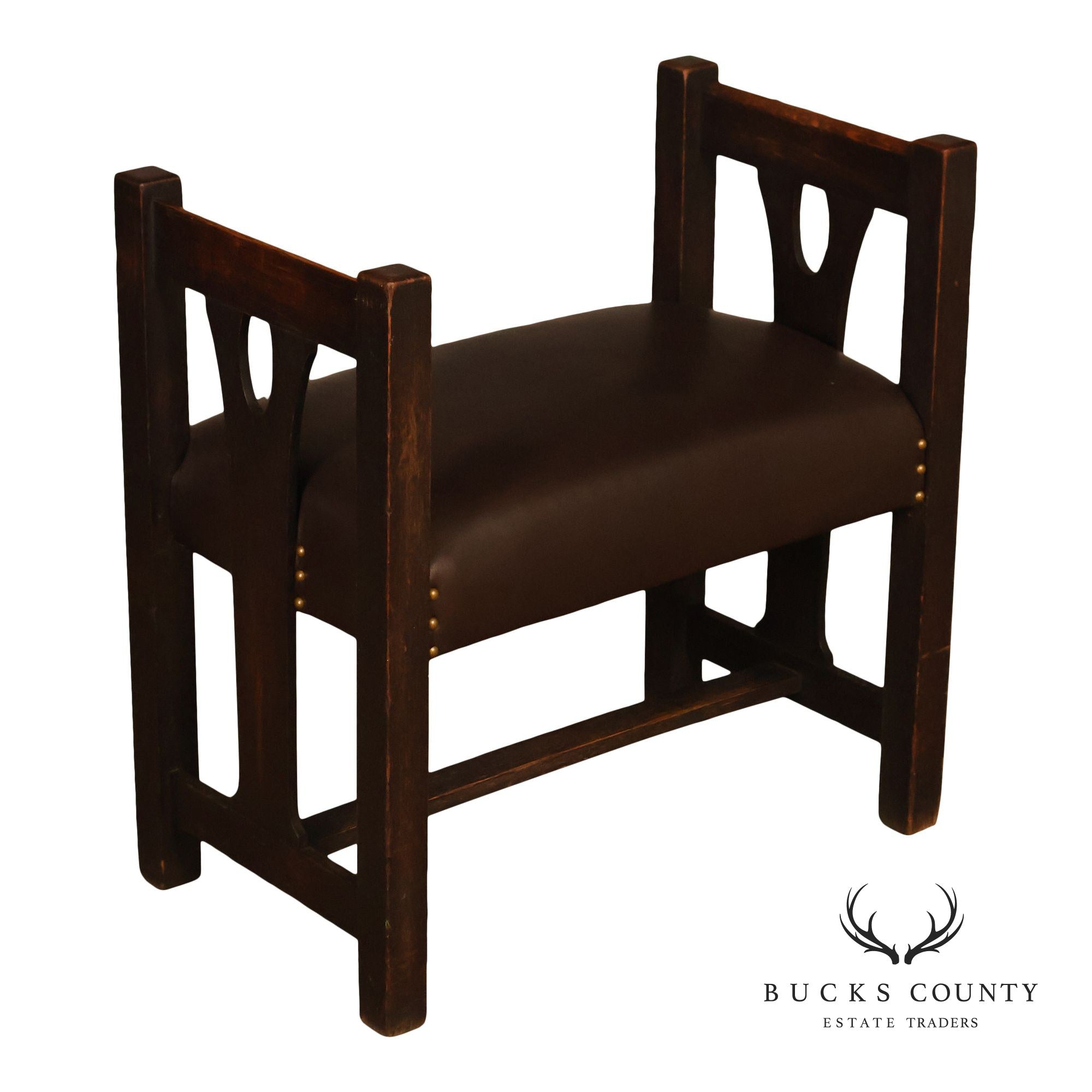 Antique Grand Rapids Arts And Crafts Oak And Leather Window Seat