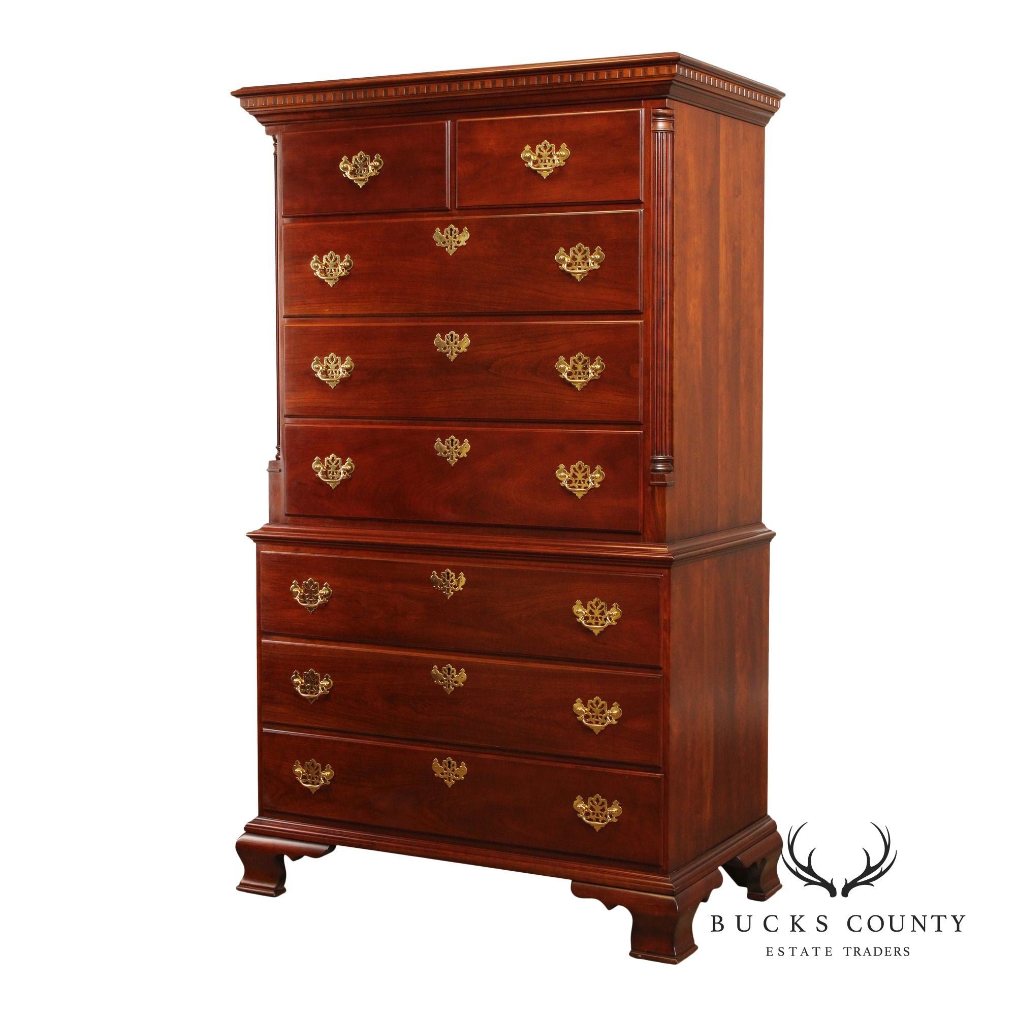 Statton Chippendale Style Cherry Chest on Chest