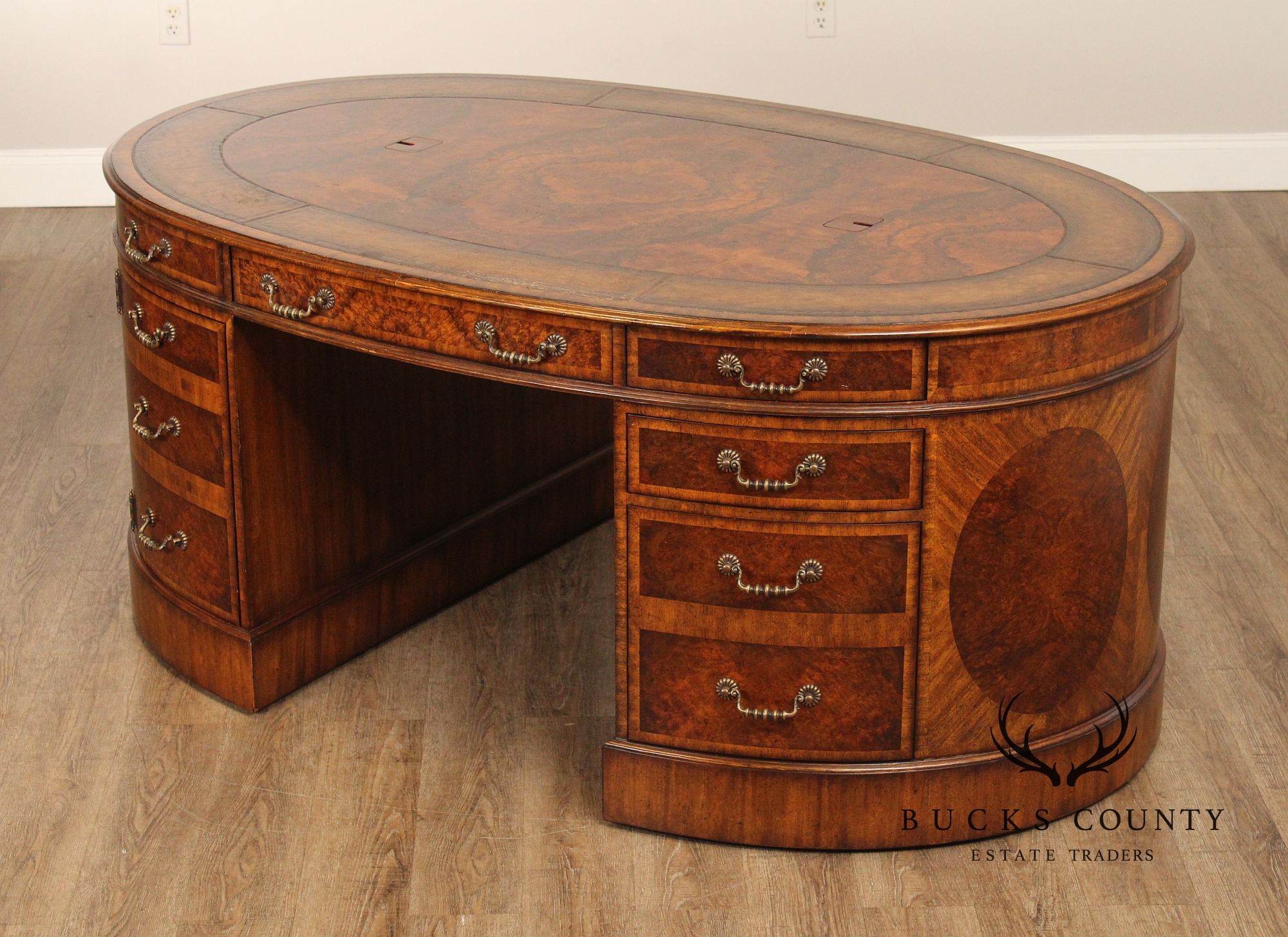 Maitland Smith Leather-Top Oval Partner's Desk