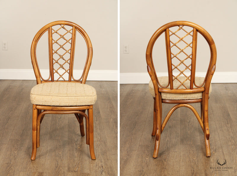 Mid Century Set of Six Bent Bamboo and Rattan Dining Chairs