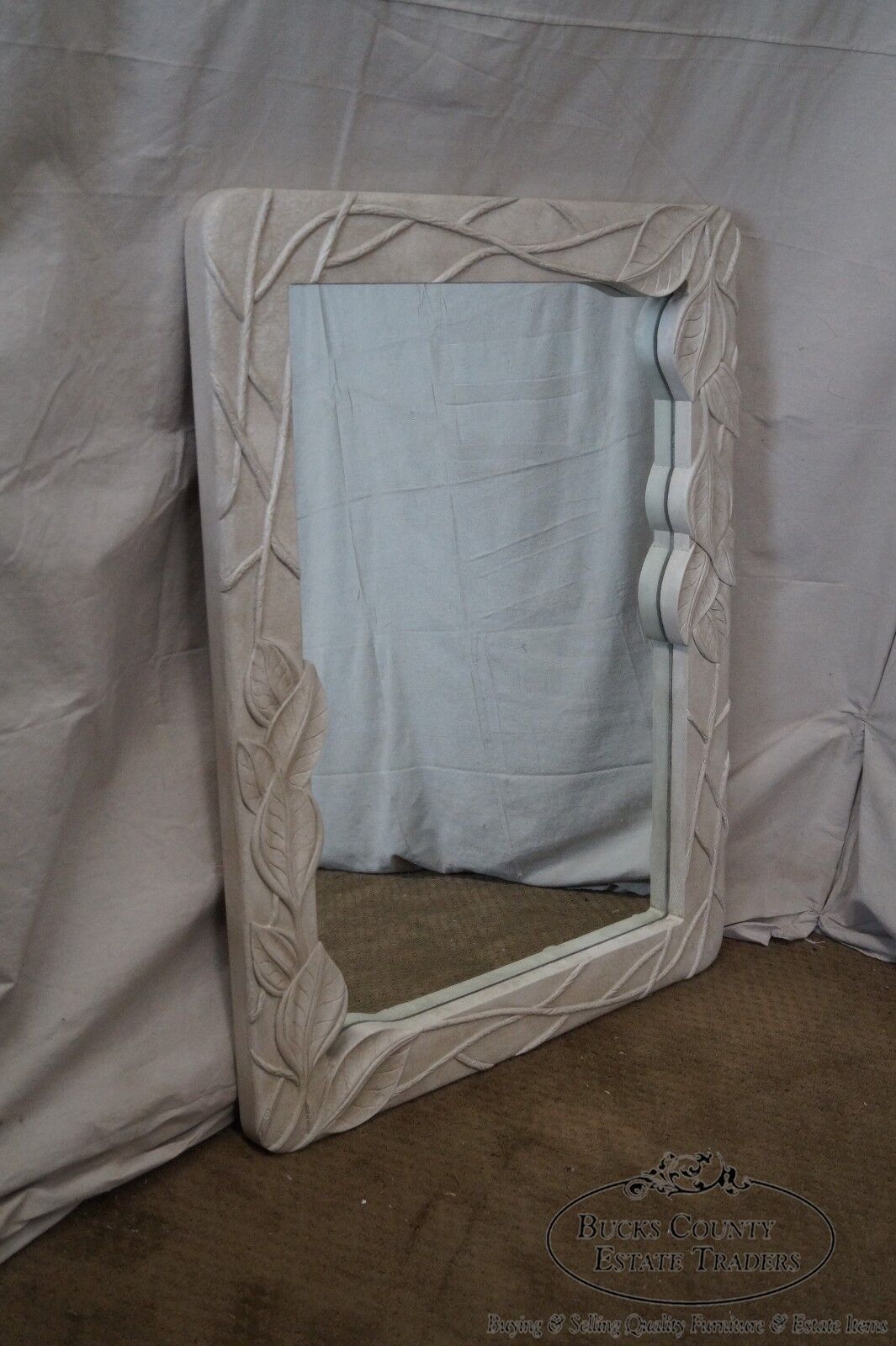 Mid Century Art Nouveau Style Painted Carved Leaf Frame Mirror