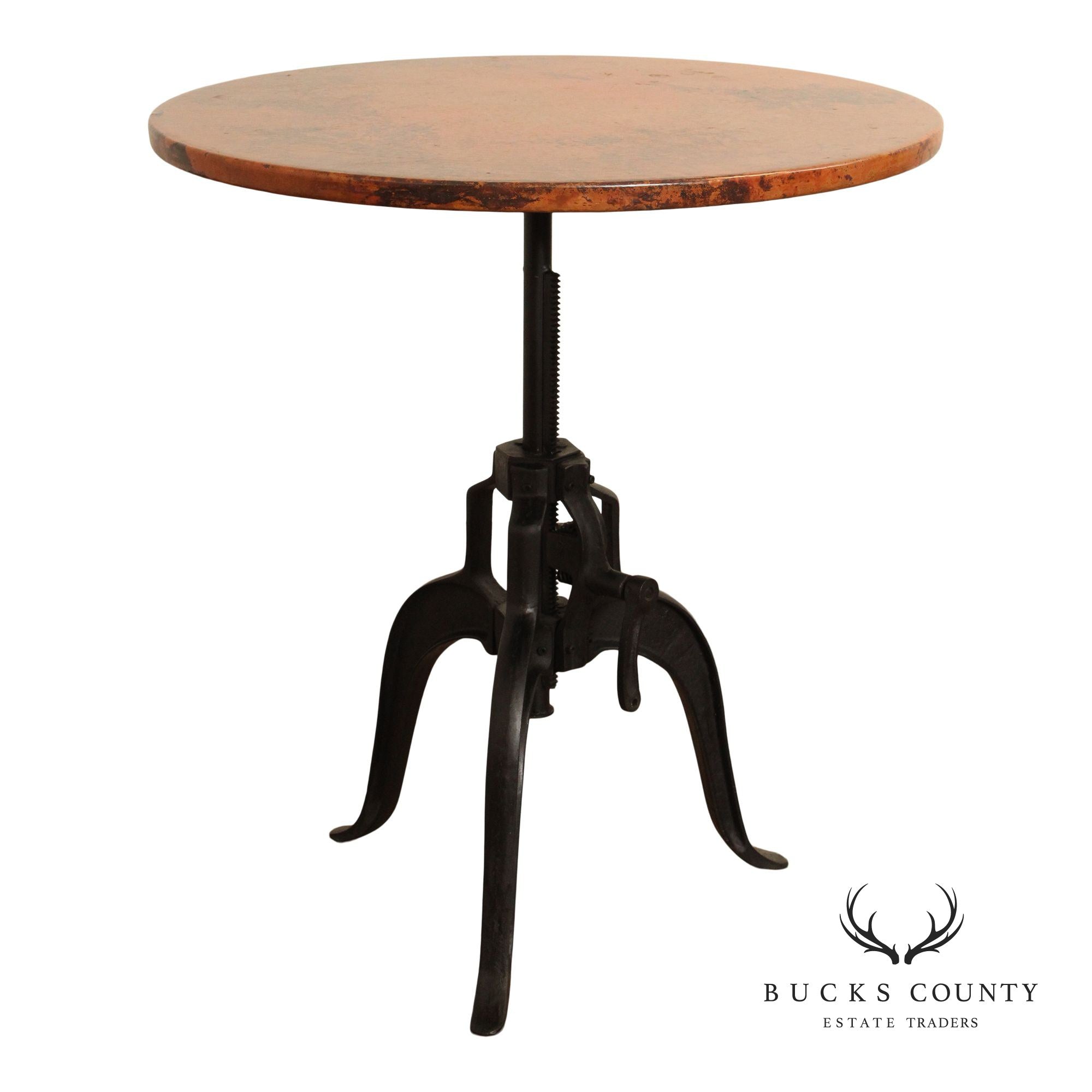 Industrial Style Adjustable Height Round Copper Top Bistro Table