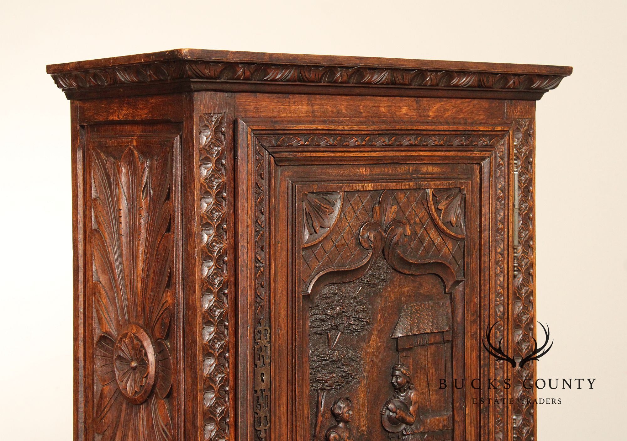 Antique French Renaissance Revival Carved Oak Brittany Cabinet