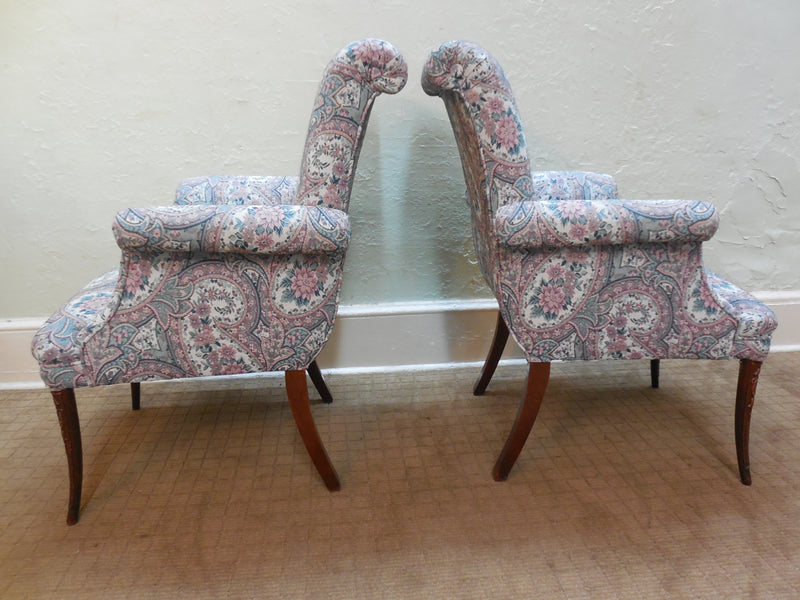 Antique 1920's Mahogany French Louis XV Style Pair Host Fire Side Arm Chairs