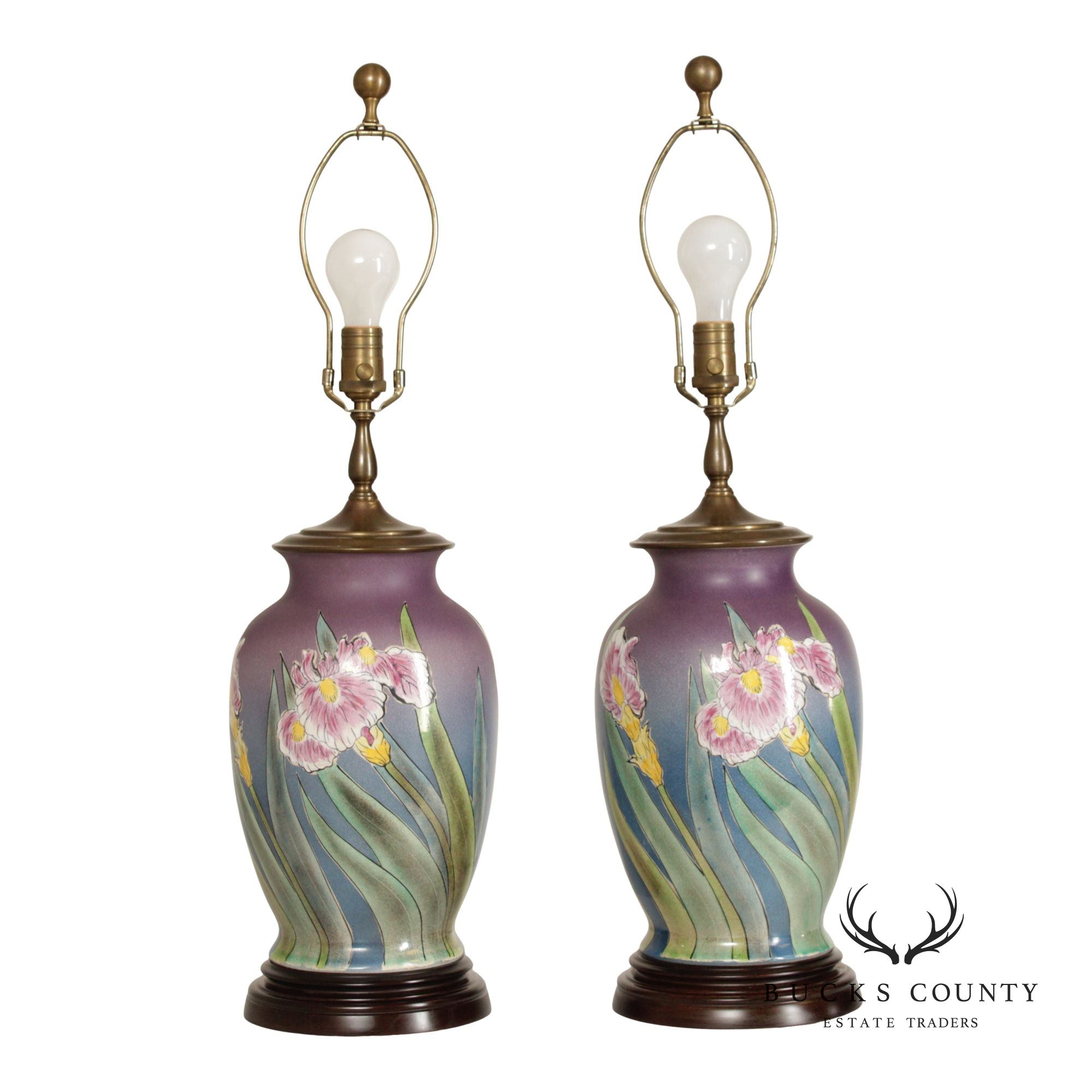 Wildwood Pair of Floral Enameled Porcelain Table Lamps