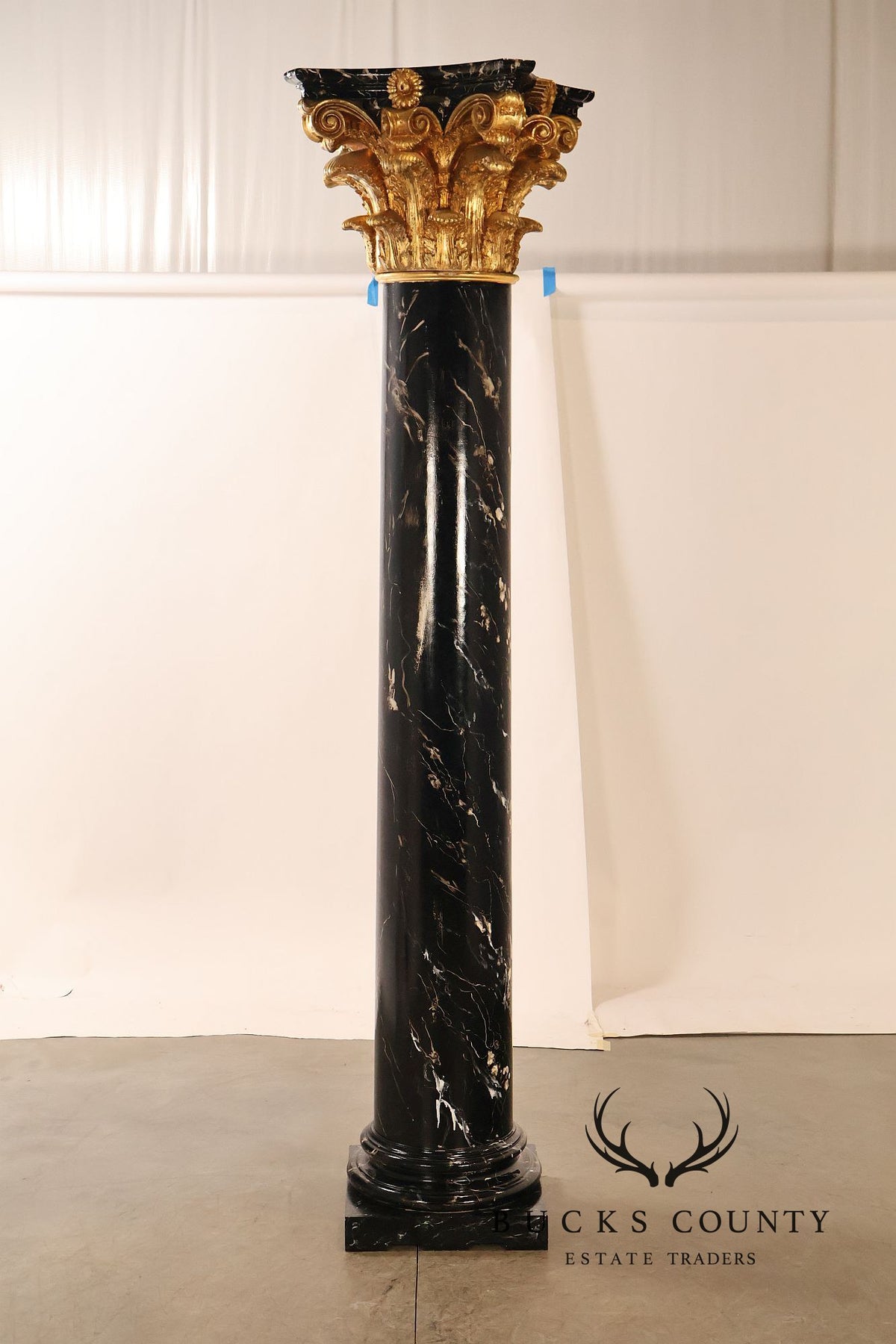 Monumental Neoclassical Faux Marble And Gilt Corinthian Decorative Column
