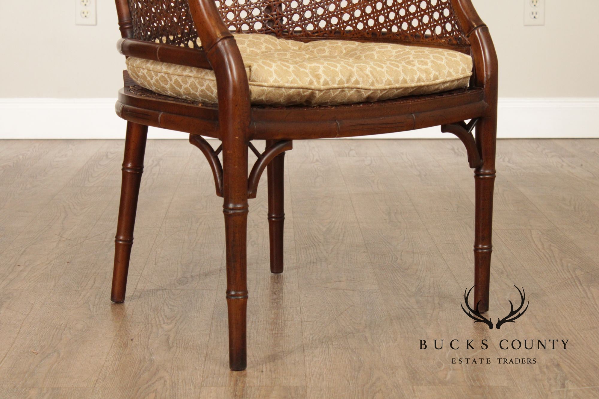 Hollywood Regency Caned Faux Bamboo Armchair