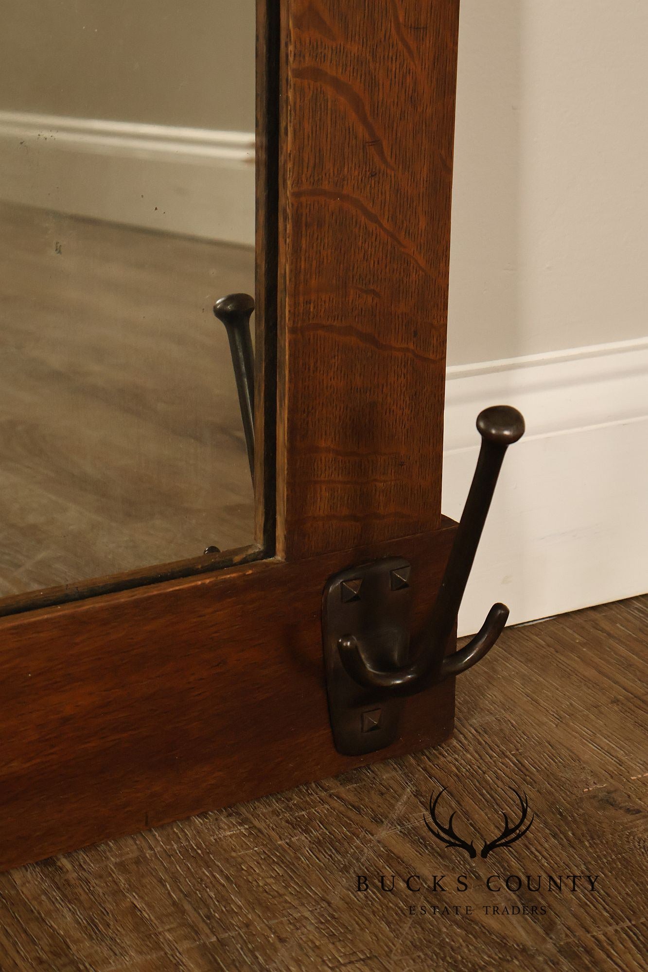 Gustav Stickley Antique Mission Oak Wall Mirror With Coat Hooks #66