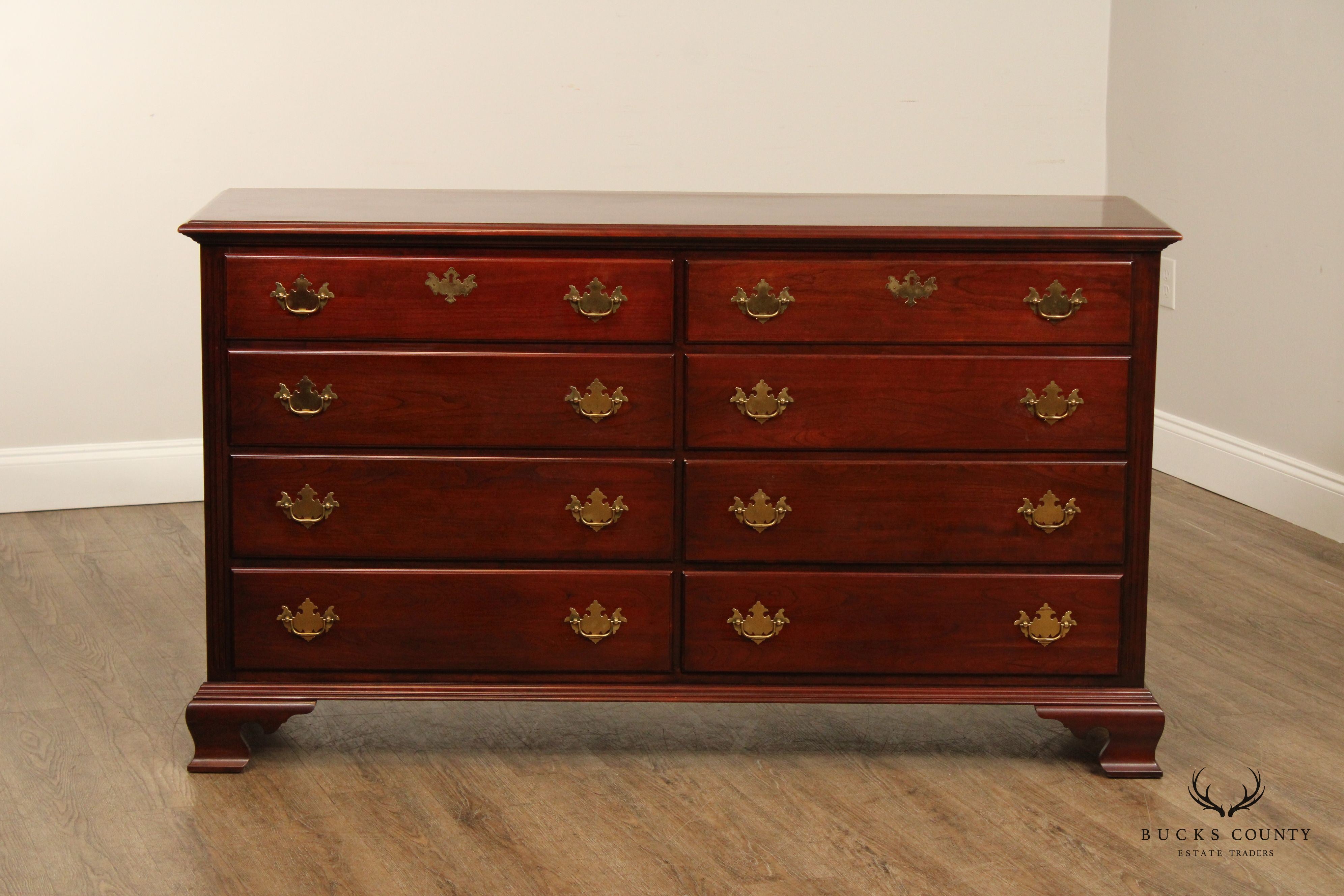 NATHAN HALE SOLID CHERRY CHIPPENDALE STYLE 8 DRAWER DRESSER