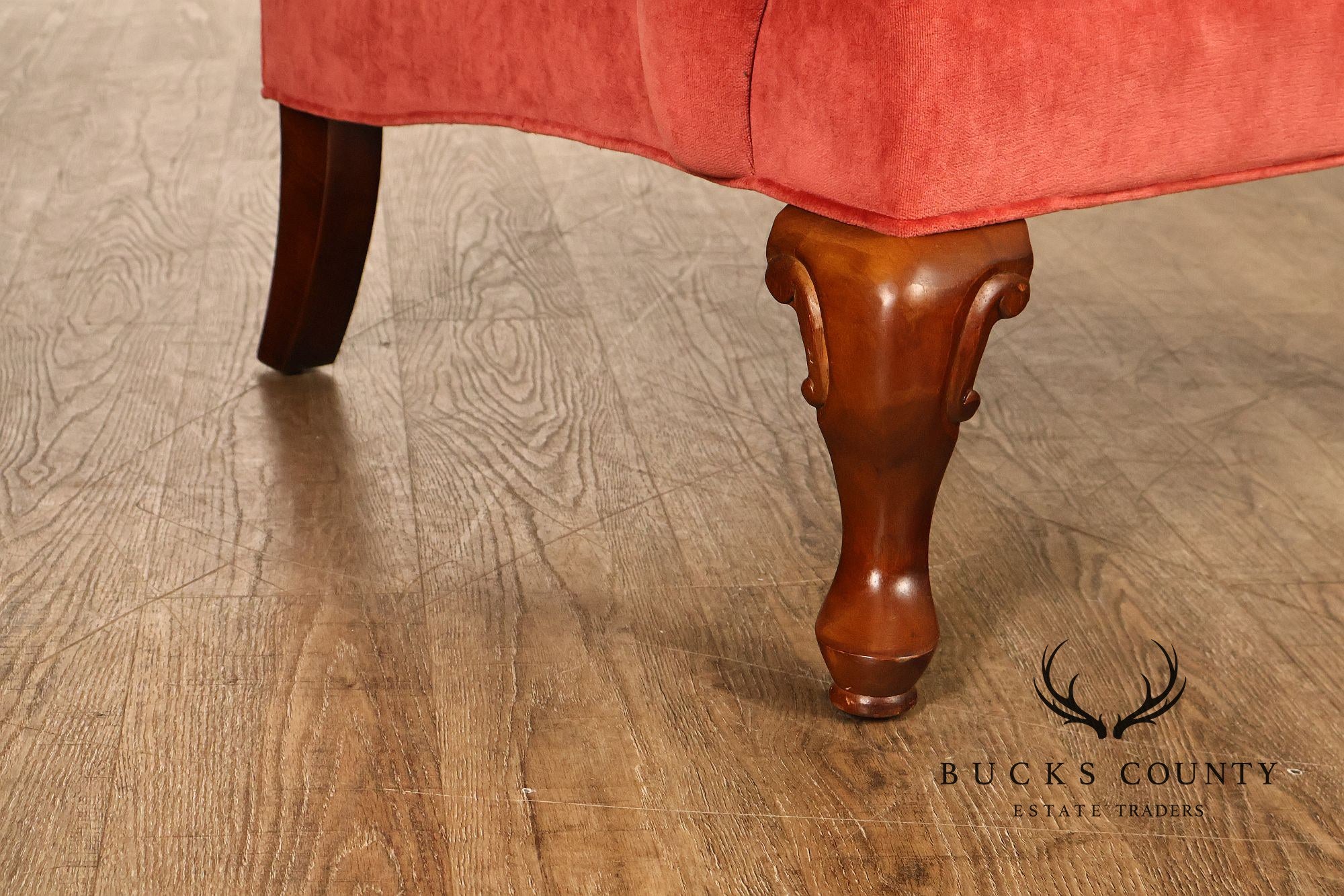 Thomasville Pair Of Traditional Coral Velvet Wingback Chairs