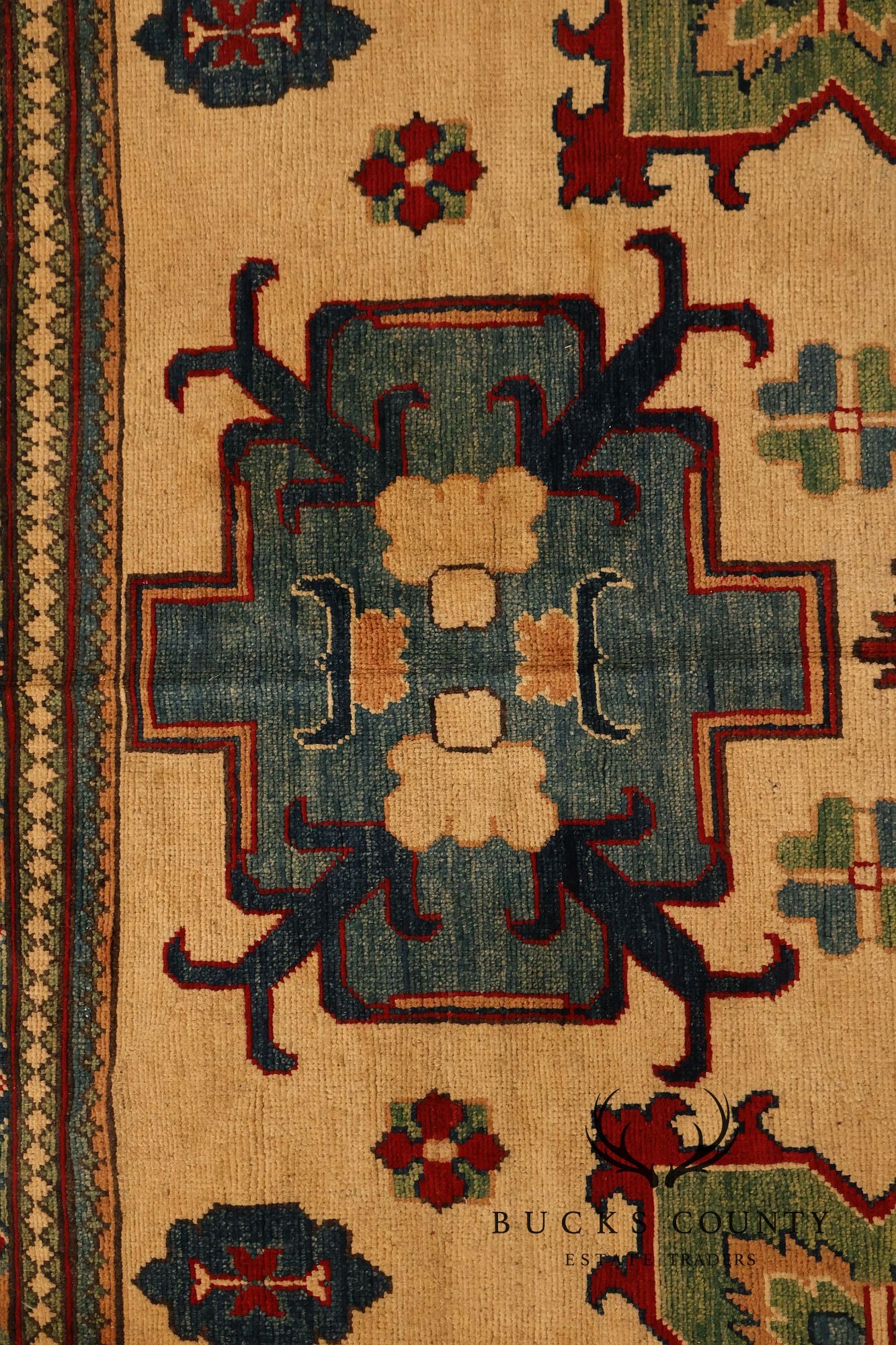 Afghan Kazak Style Wool Area Rug With Central Medallion 6x9