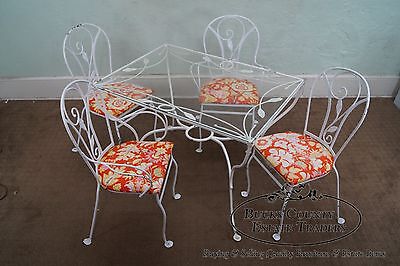 Salterini Art Nouveau Style Vintage Iron 5 Piece Patio Table & Chair Garden Set