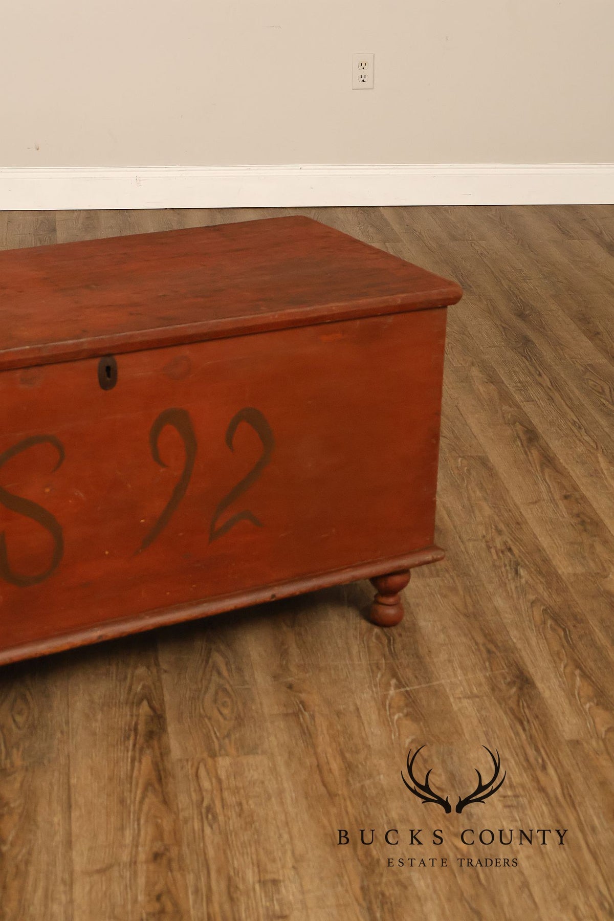 Antique Primitive Pine Painted Blanket Chest On Turned Feet