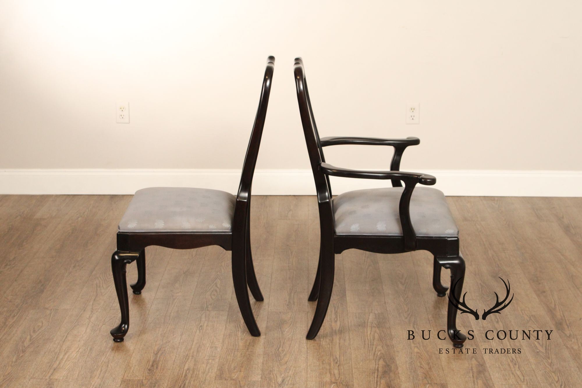 Century Furniture Ebonized Set of Six Queen Anne Style Dining Chairs