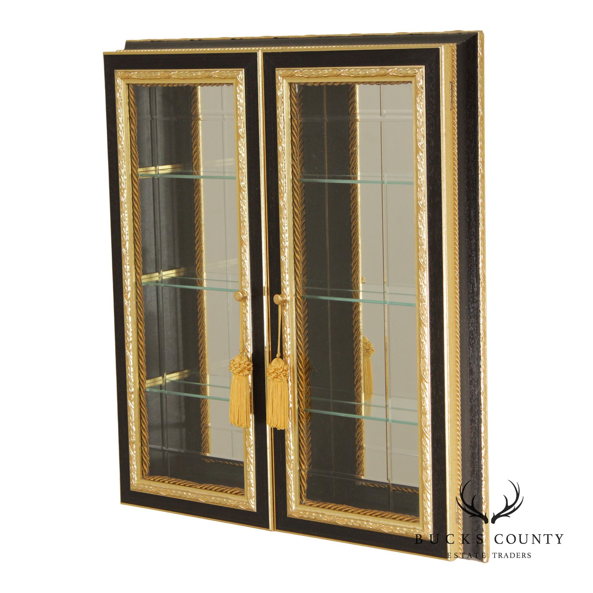 Neiman Marcus Italian Regency Style Ebonized and Partial Gilt Wall Vitrine