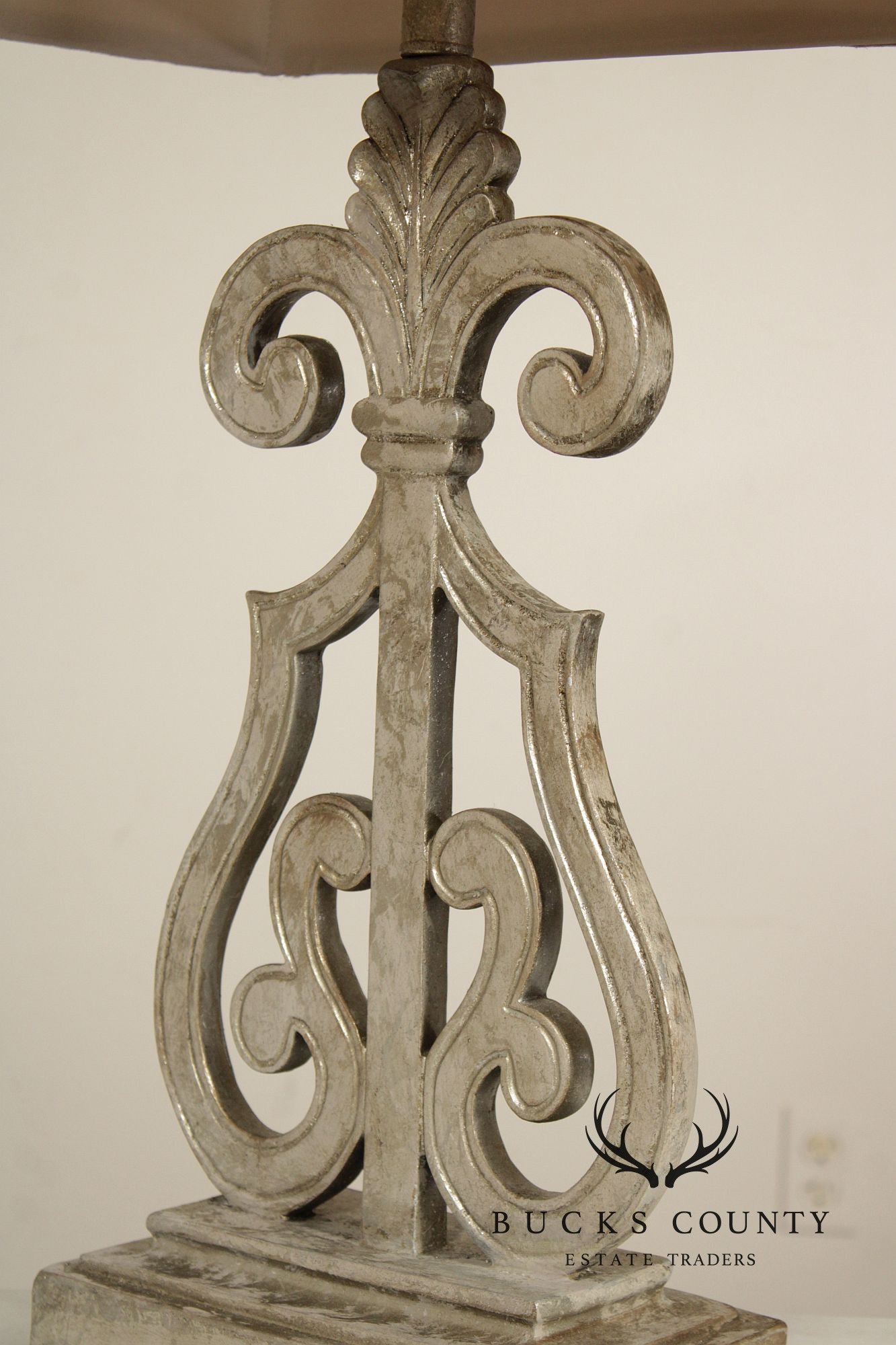 Traditional Pair of Silver Painted Table Lamps