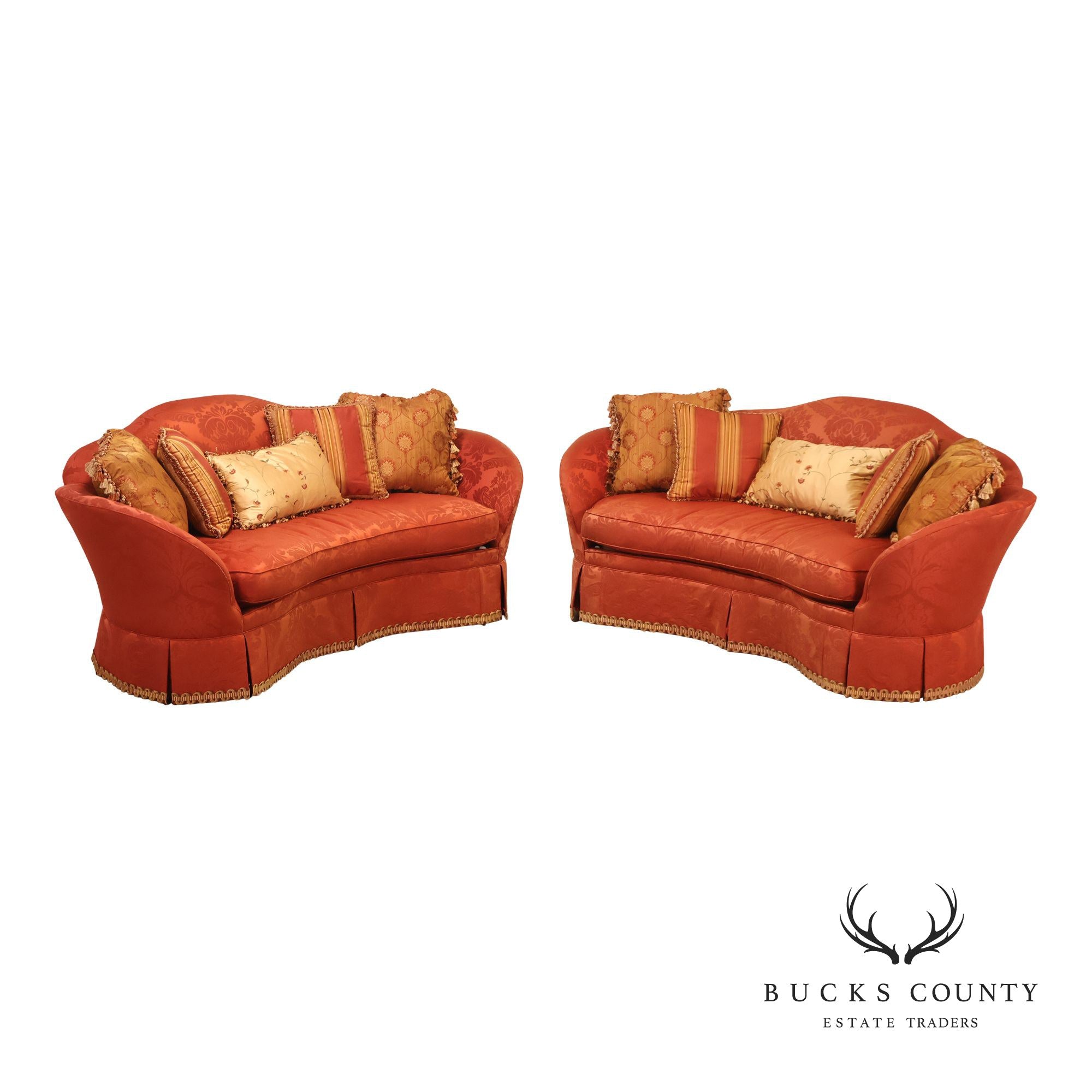 Hickory Chair Company Pair Of Custom Upholstered Silk Damask Sofas