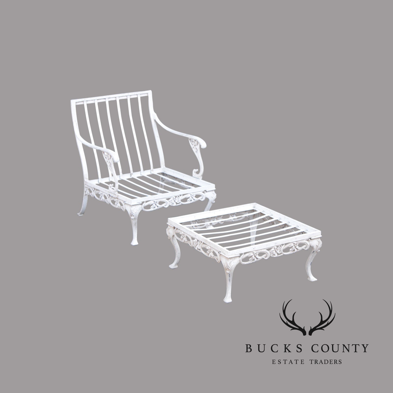 BROWN JORDAN CAST ALUMINUM 'DAY LILY' OUTDOOR PATIO LOUNGE CHAIR WITH OTTOMAN