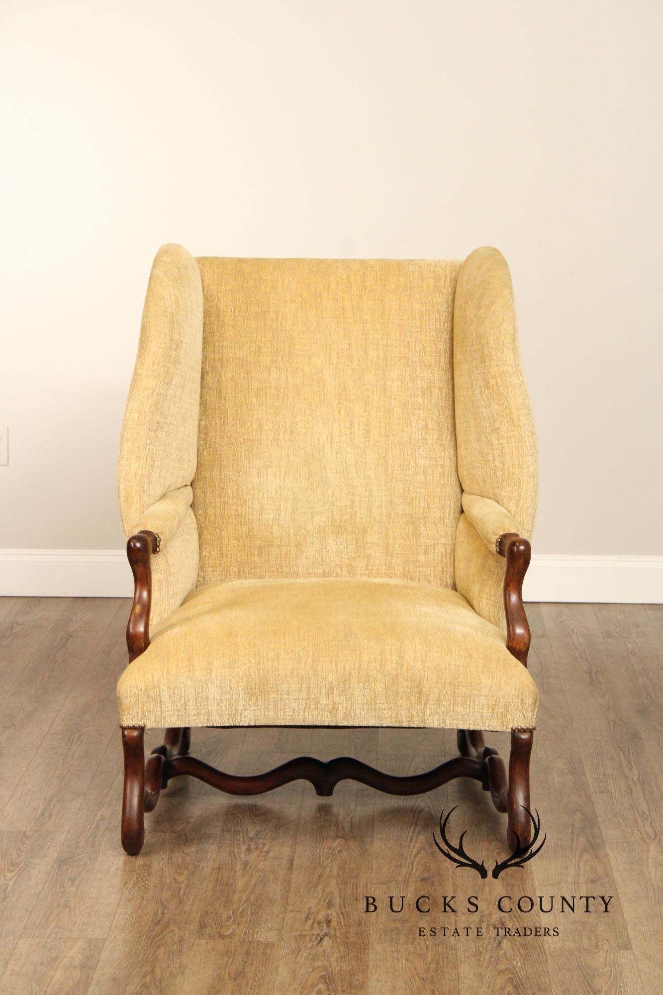 French Louis XIII Style Carved Frame Wing Chair