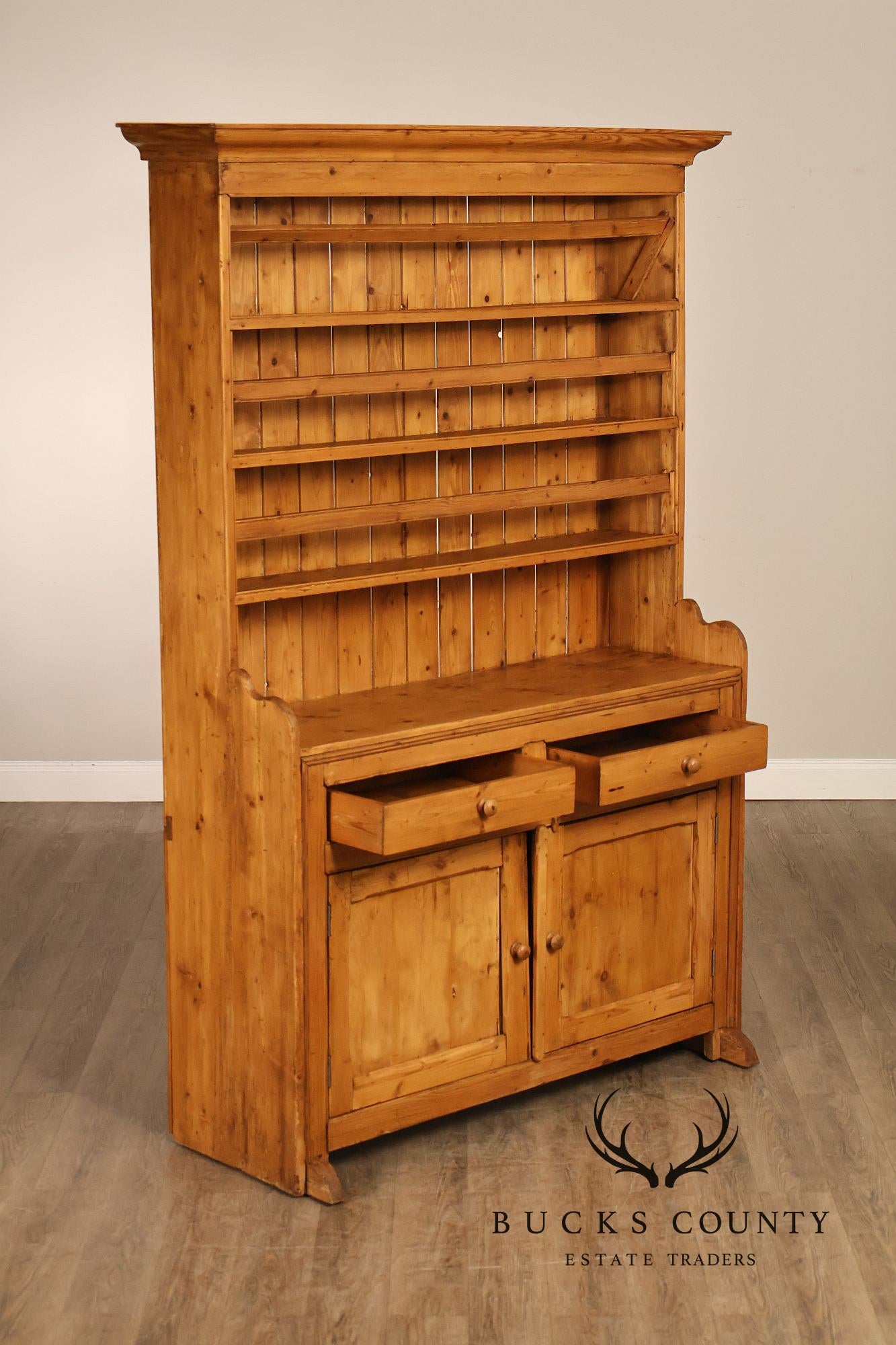 Antique English Farmhouse Pine Open Hutch Pantry Cupboard