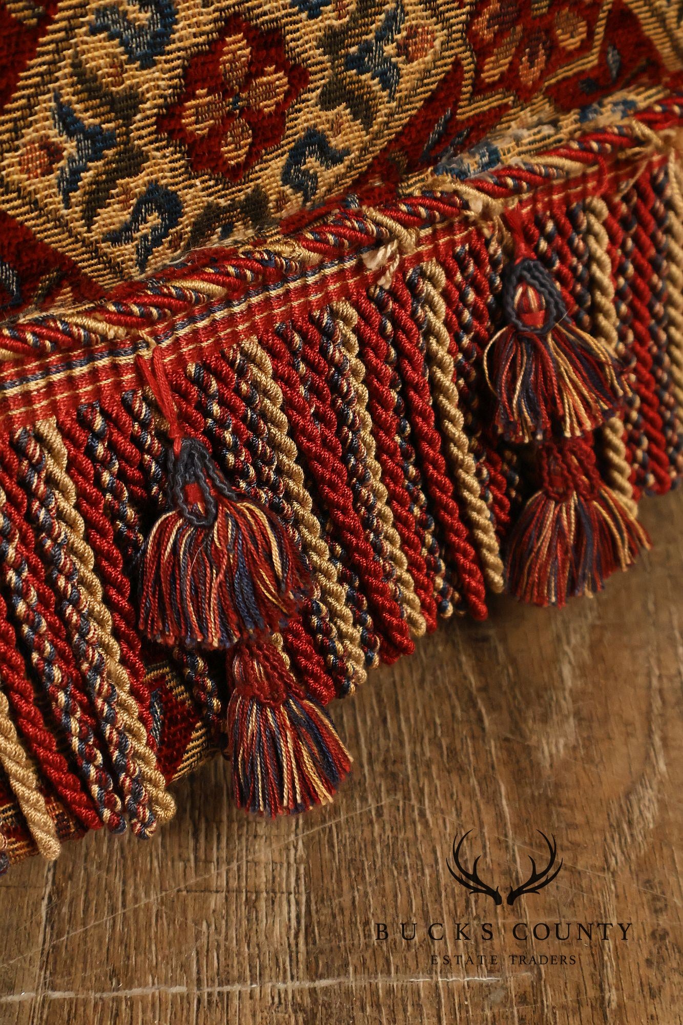 Pair of Tufted Upholstered Tassel Fringe Footstools Ottomans