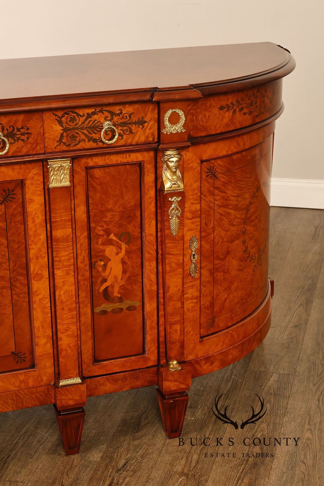 Rho Mobili D'Epoca Neoclassical Burl Wood Marquetry Inlaid Sideboard