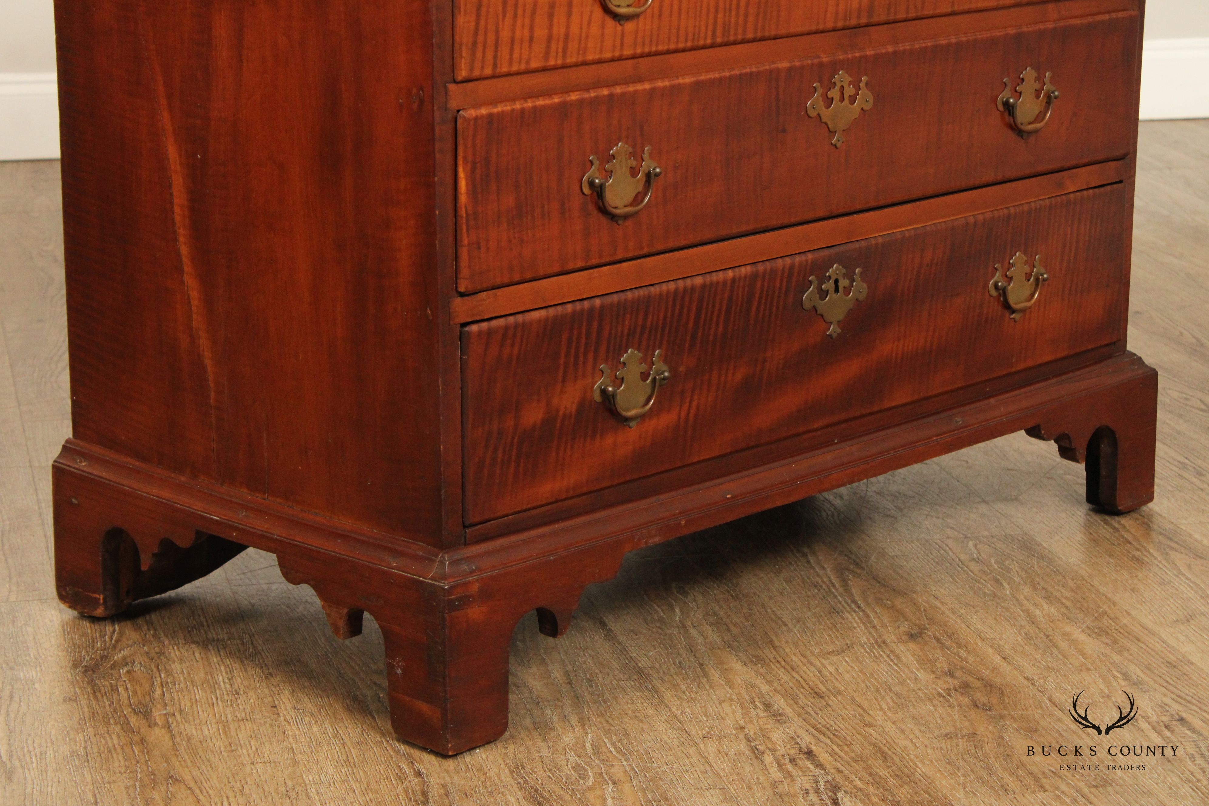 Tiger Maple Chippendale Style Antique Slant Front Desk