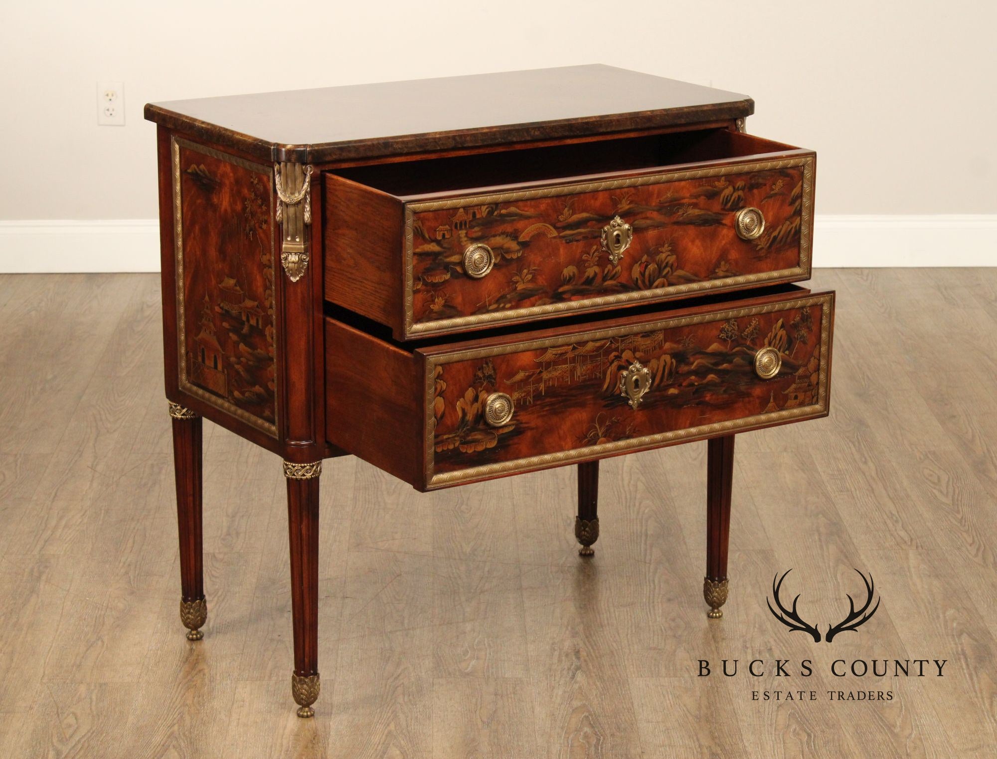 Theodore Alexander Mahogany Chinoiserie French Louis XVI Style Commode