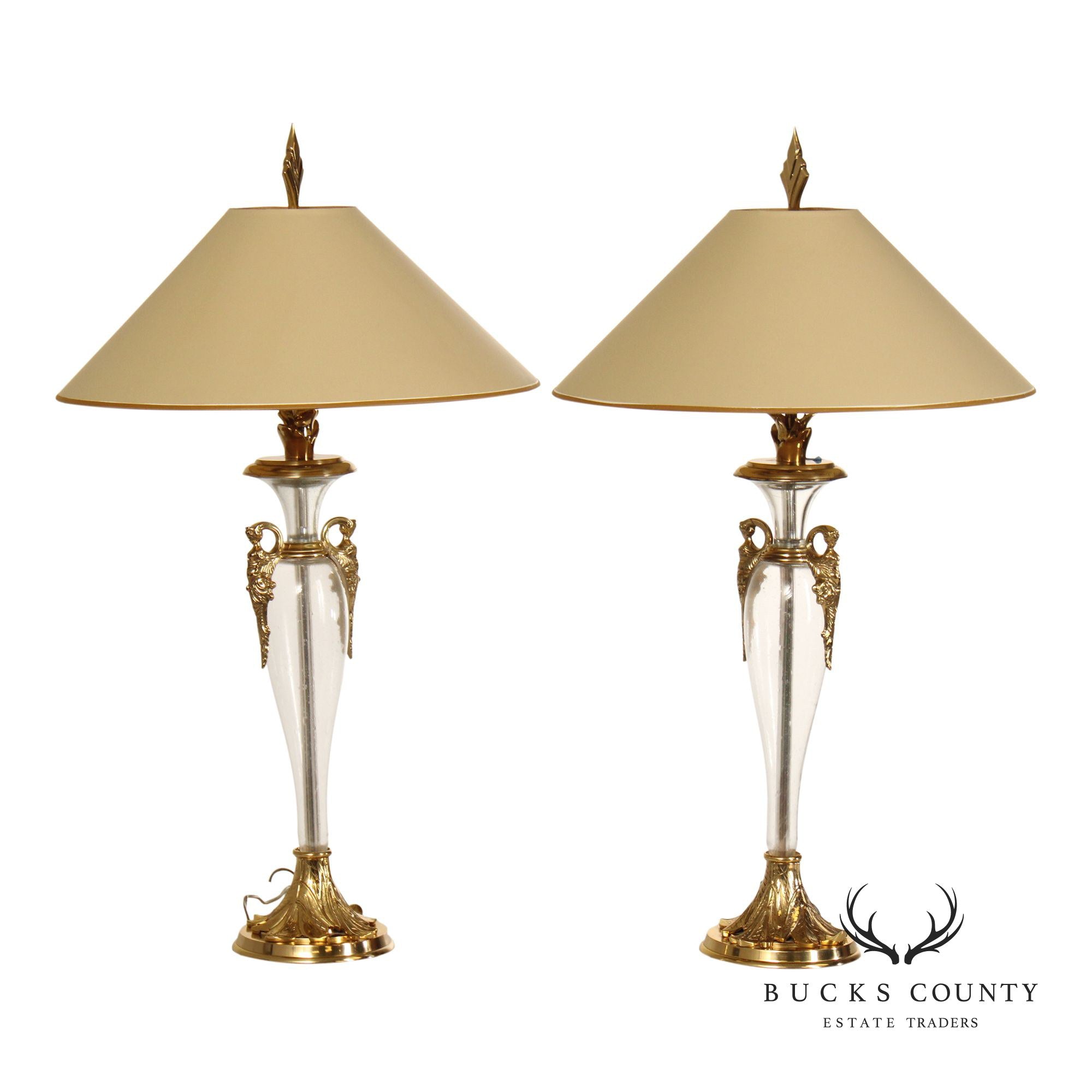 Chapman Pair of Brass and Glass Table Lamps