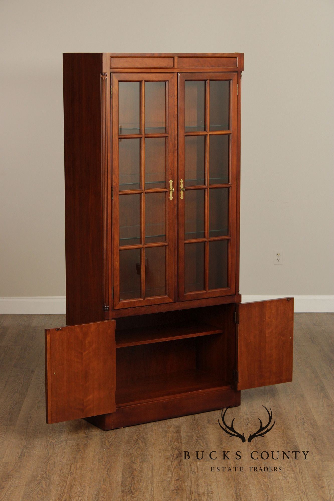 Traditional Pair of Cherry Glass Door Bookcases