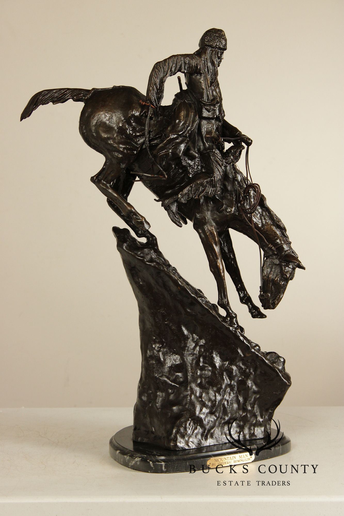 Frederic Remington Mountain Man Bronze Sculpture On Marble Base