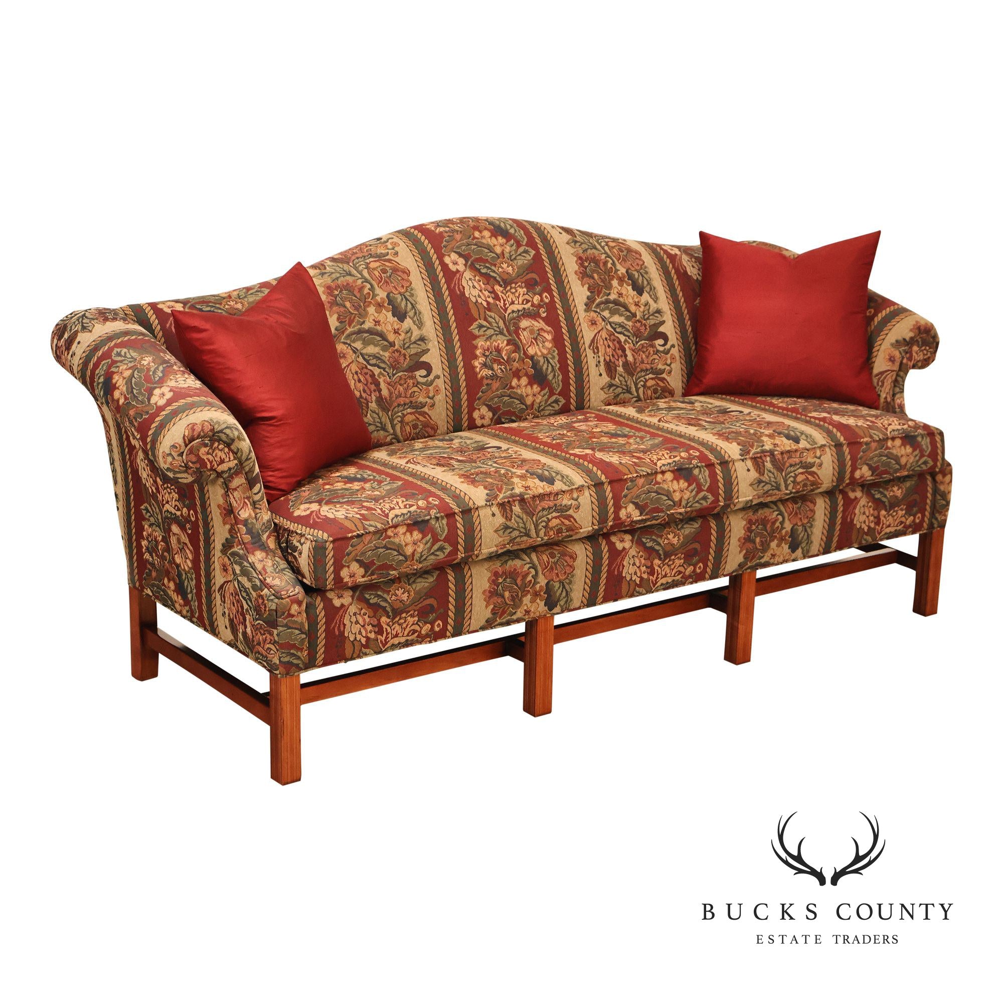 Vintage Traditional Camelback Sofa With Floral Upholstery