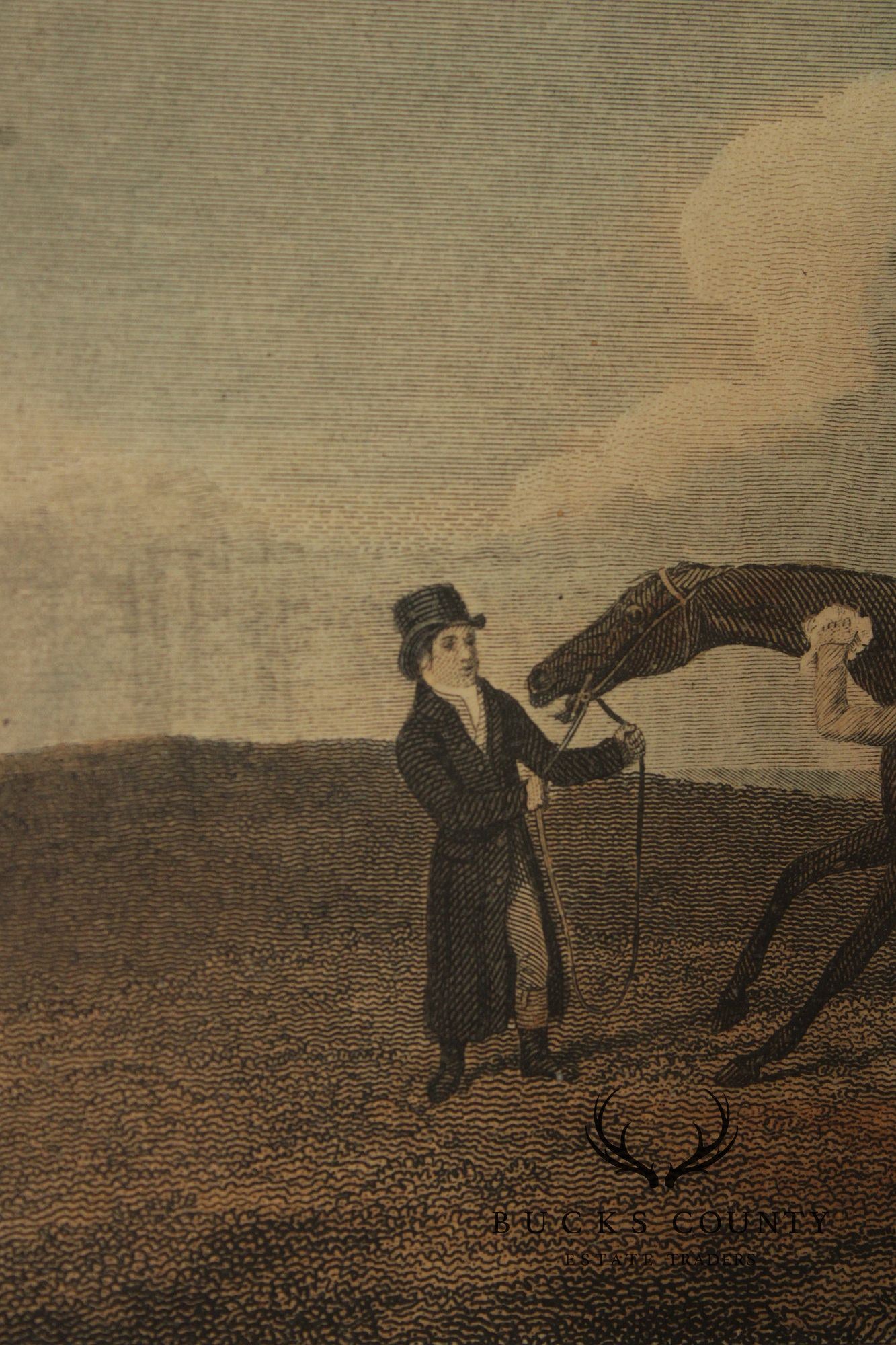 English Traditional Antique Framed Equestrian Print, 'Rubbing Down'
