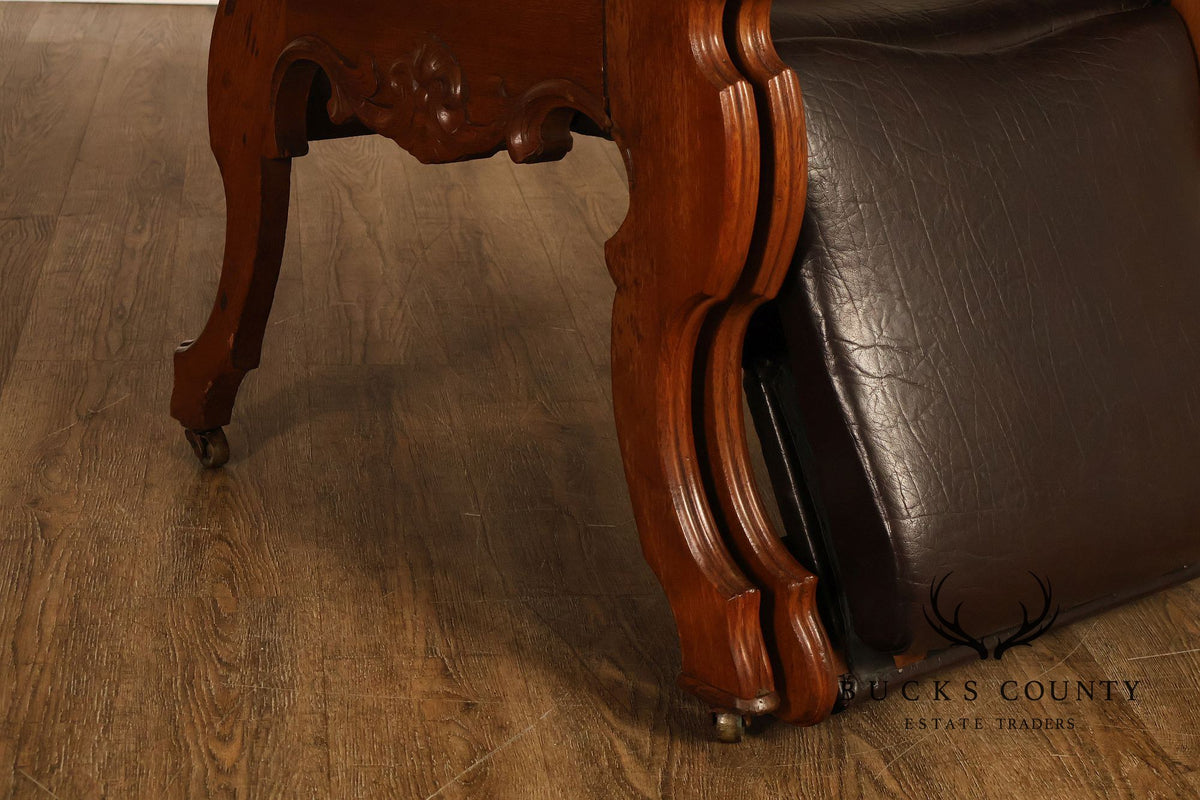 Antique Victorian Carved Walnut Reclining Armchair