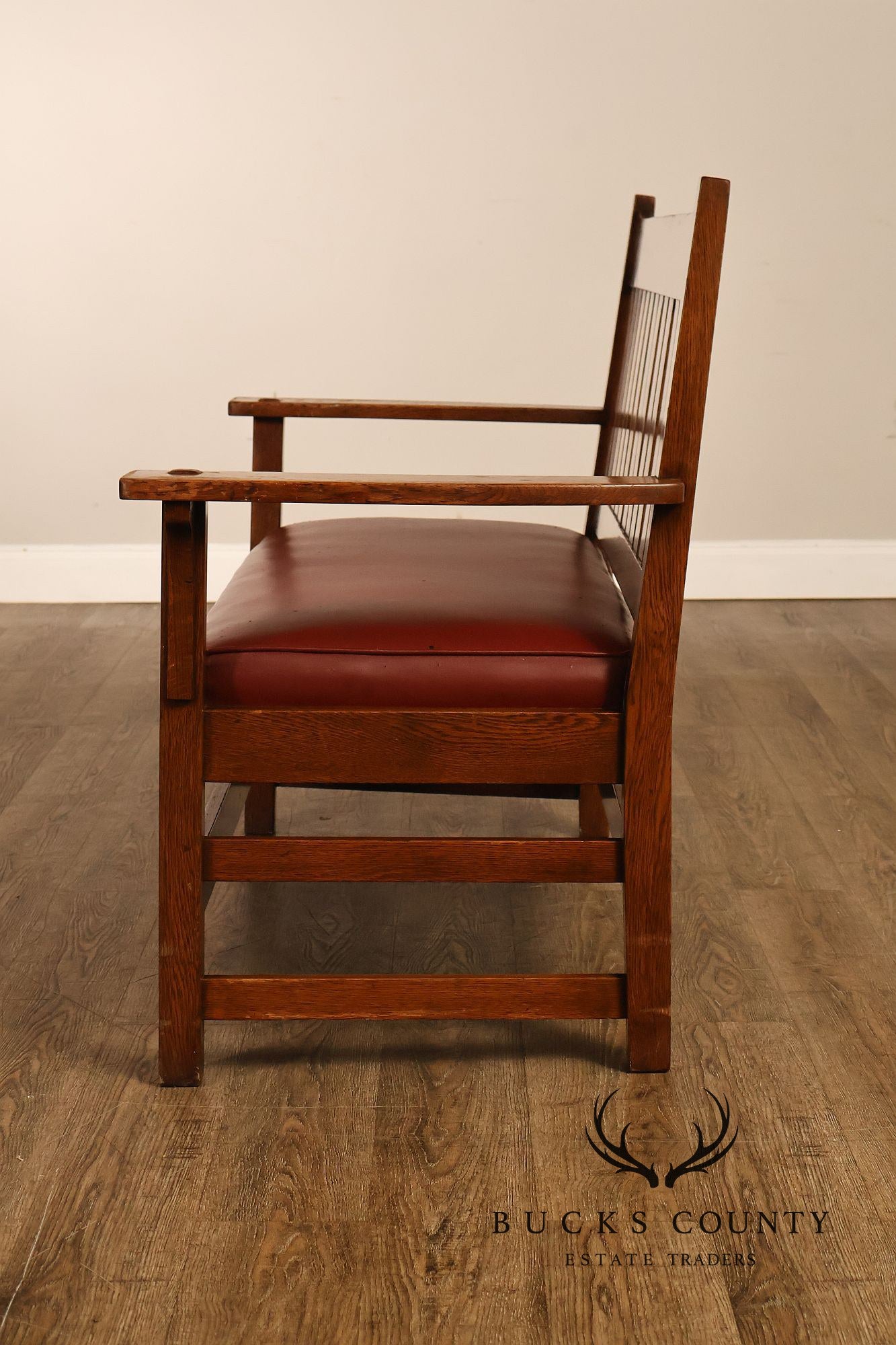 Antique L & J.G. Stickley Oak Slatted Bench