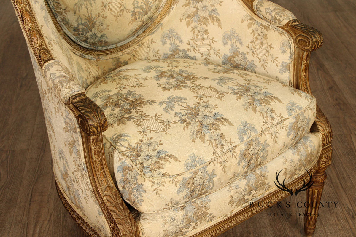 Antique French Louis XVI Style Giltwood Bergère Chair