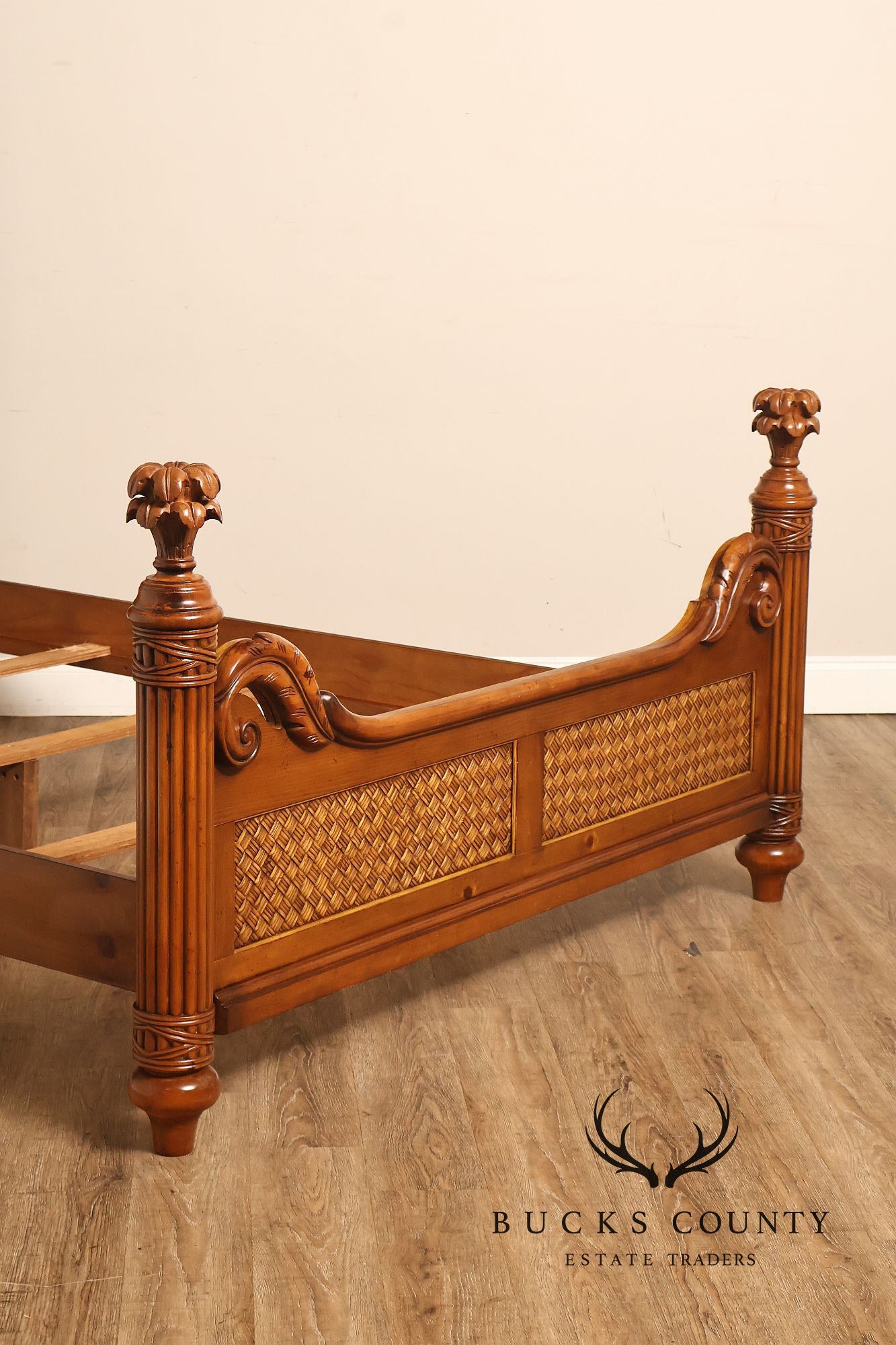 Tropical British Colonial Style Carved Wood Queen Poster Bed